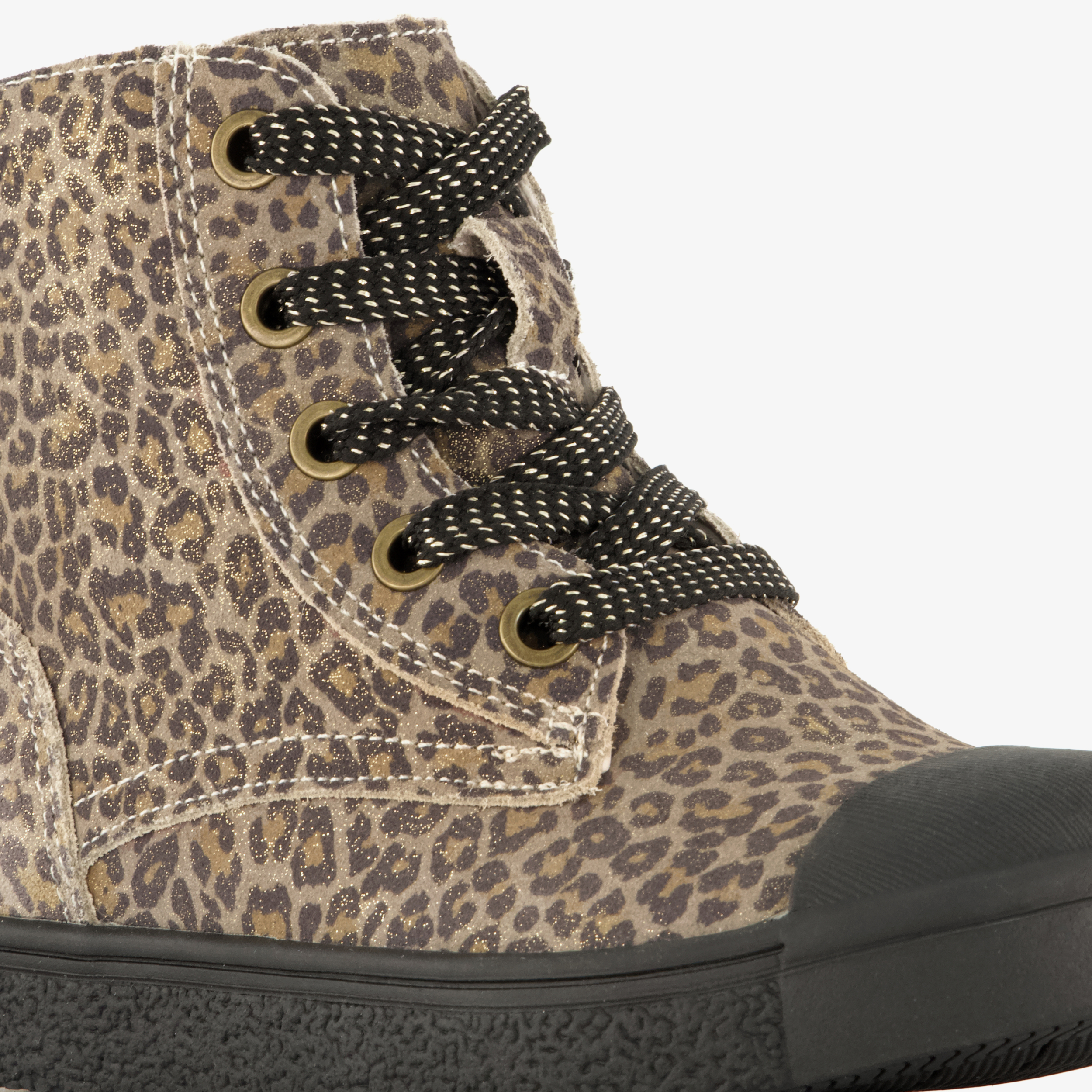 Stap leren meisjes veterschoenen met panterprint bruin boots – foto 5