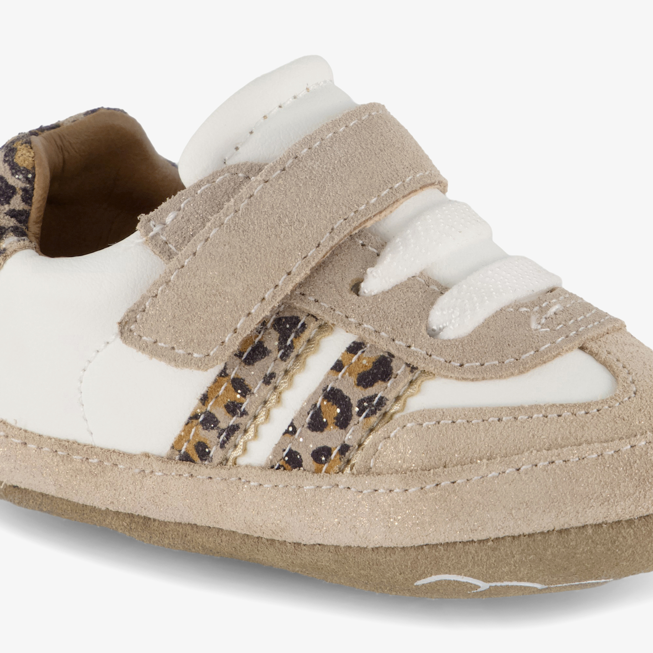 Groot suède babyschoenen met panterprint details beige meisjes – foto 5