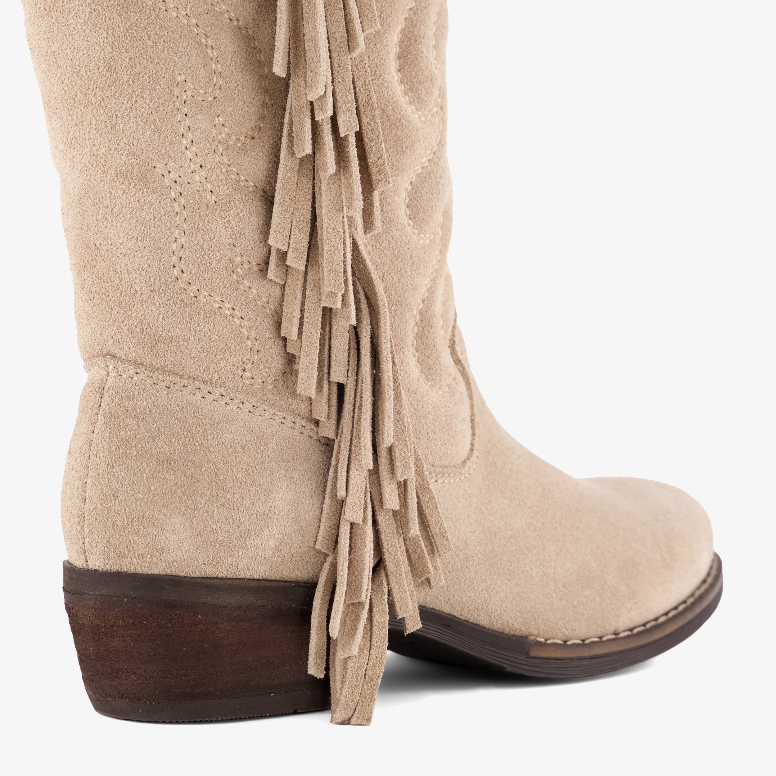 Groot suède meisjes cowboylaarzen met franjes beige – foto 5