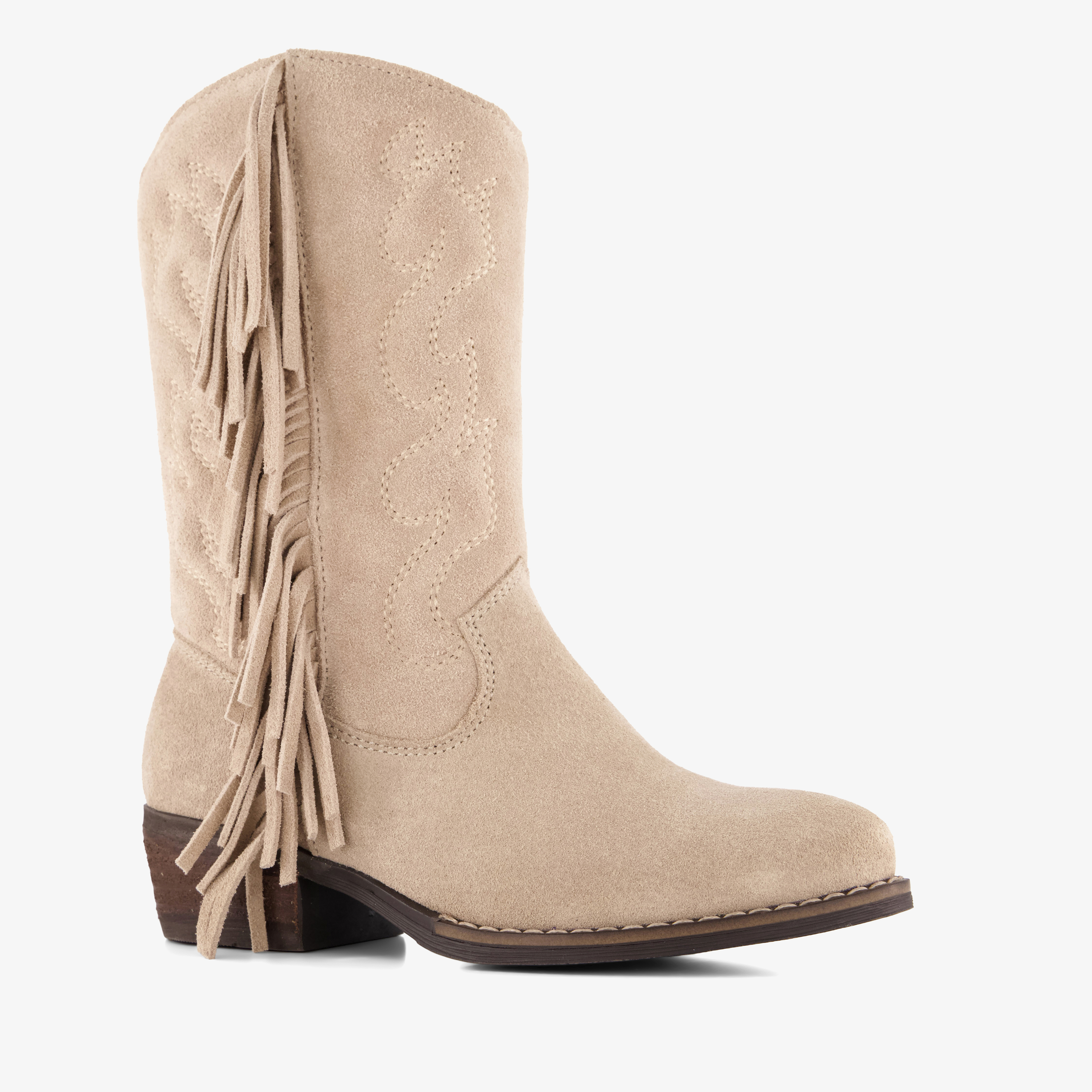 Groot suède meisjes cowboylaarzen met franjes beige