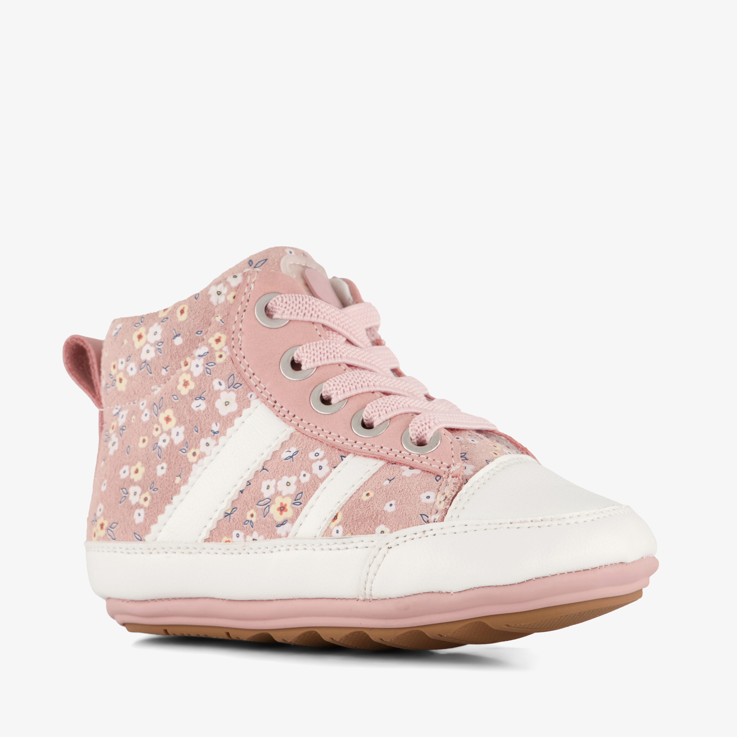 Groot leren babyschoenen met bloemenprint roze meisjes