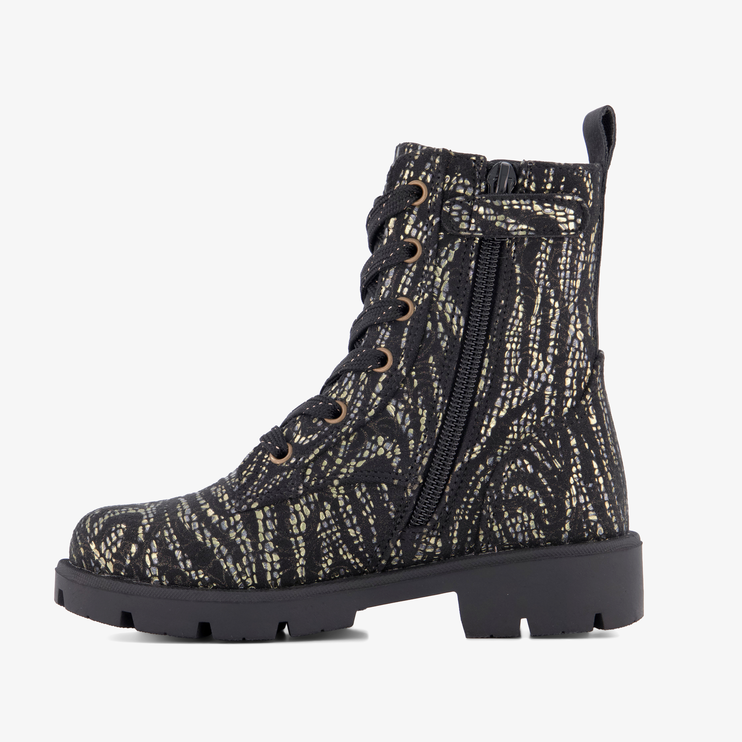 Blue Box meisjes veterboots met print zwart zilver