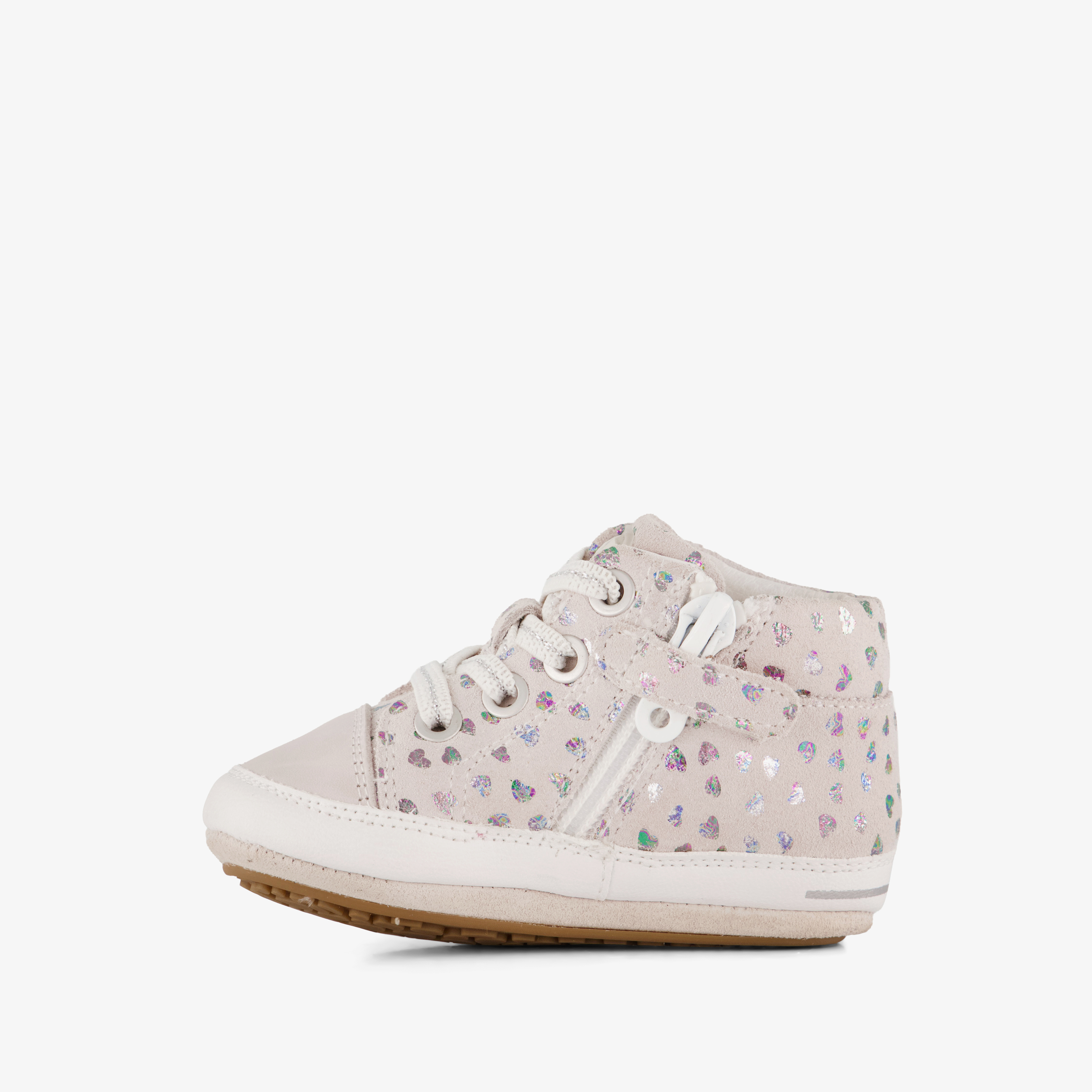 Groot leren babyschoenen met hartjes roze
