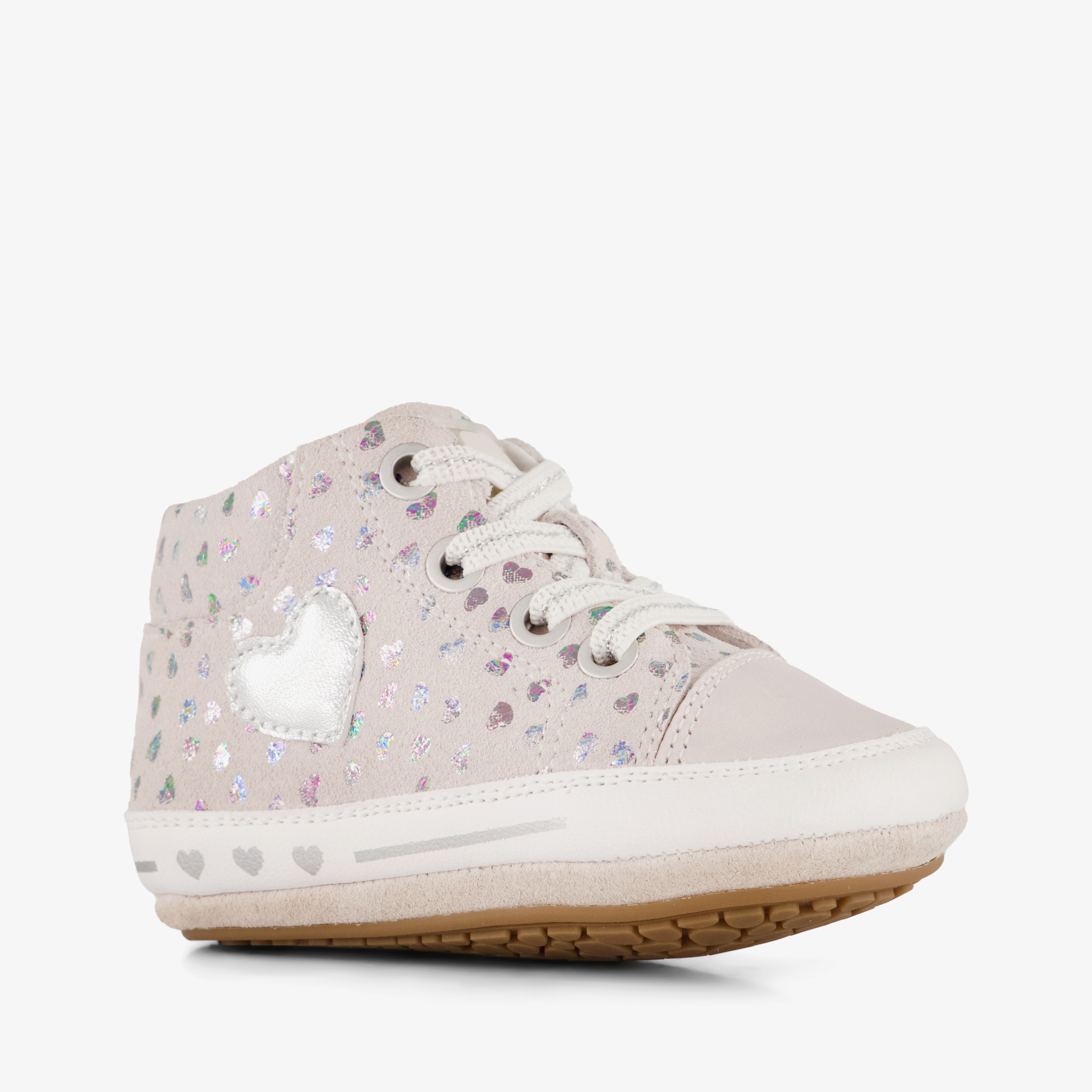 Groot leren babyschoenen met hartjes roze meisjes