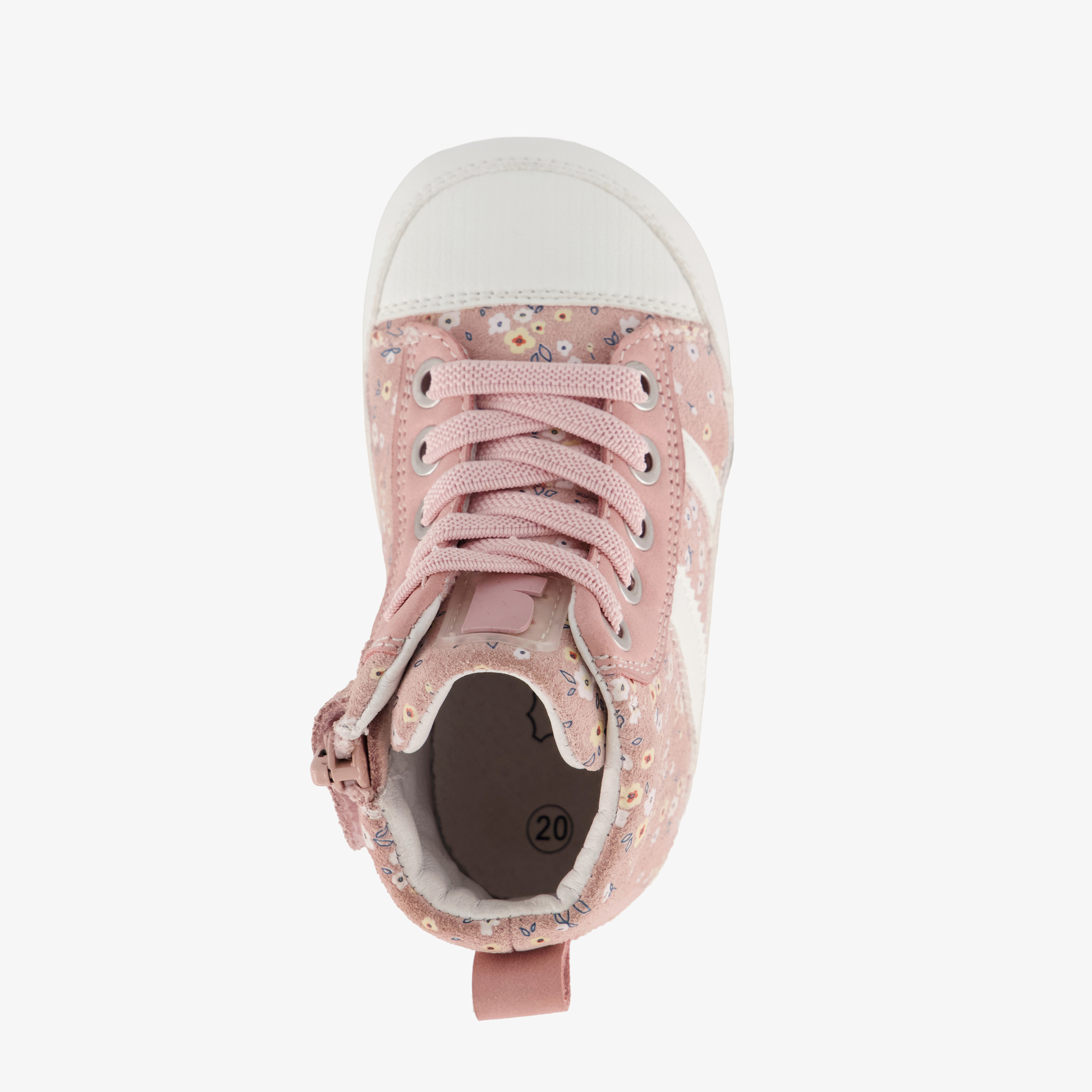 Groot leren babyschoenen met bloemenprint roze meisjes – foto 4