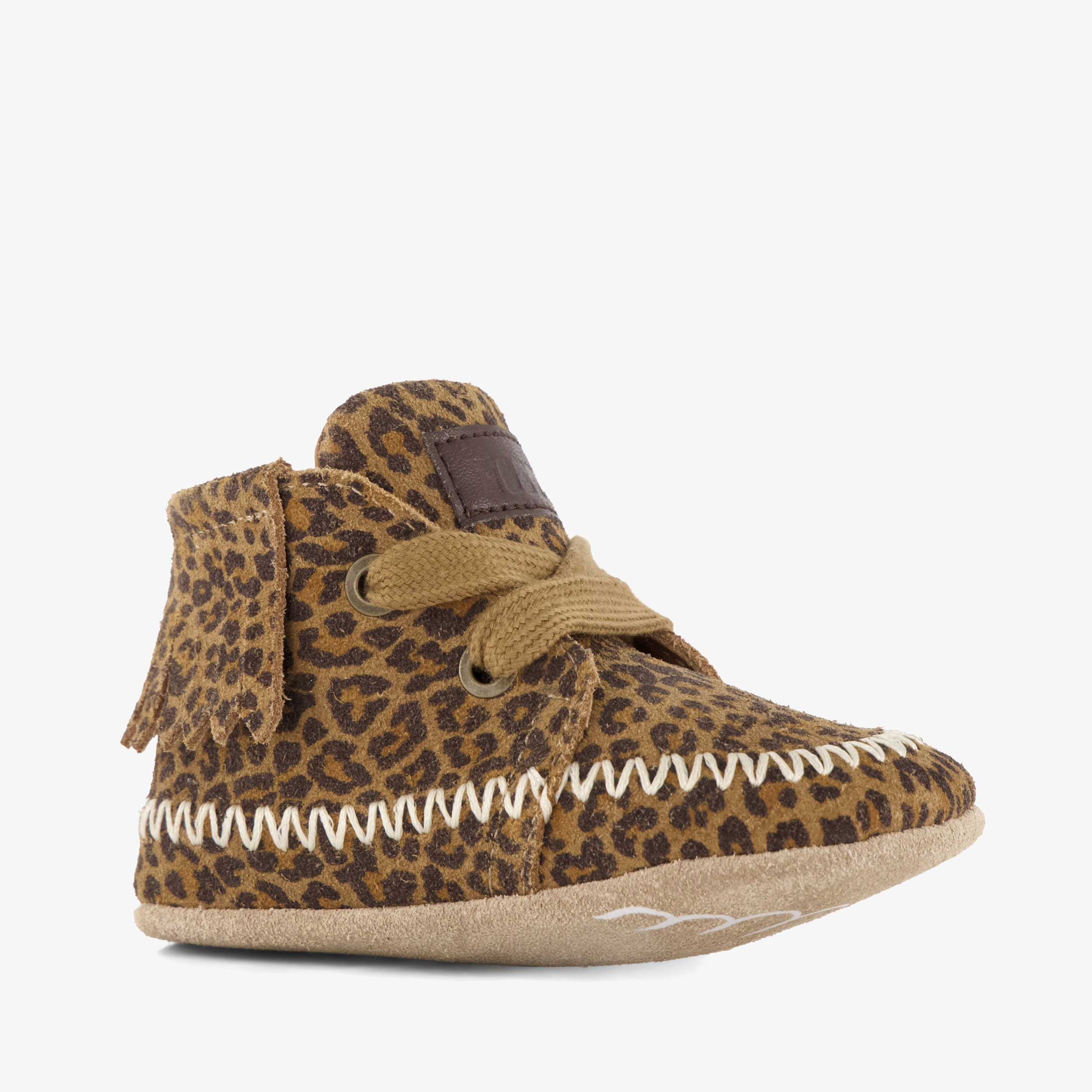 Groot leren babyschoenen met panterprint bruin meisjes