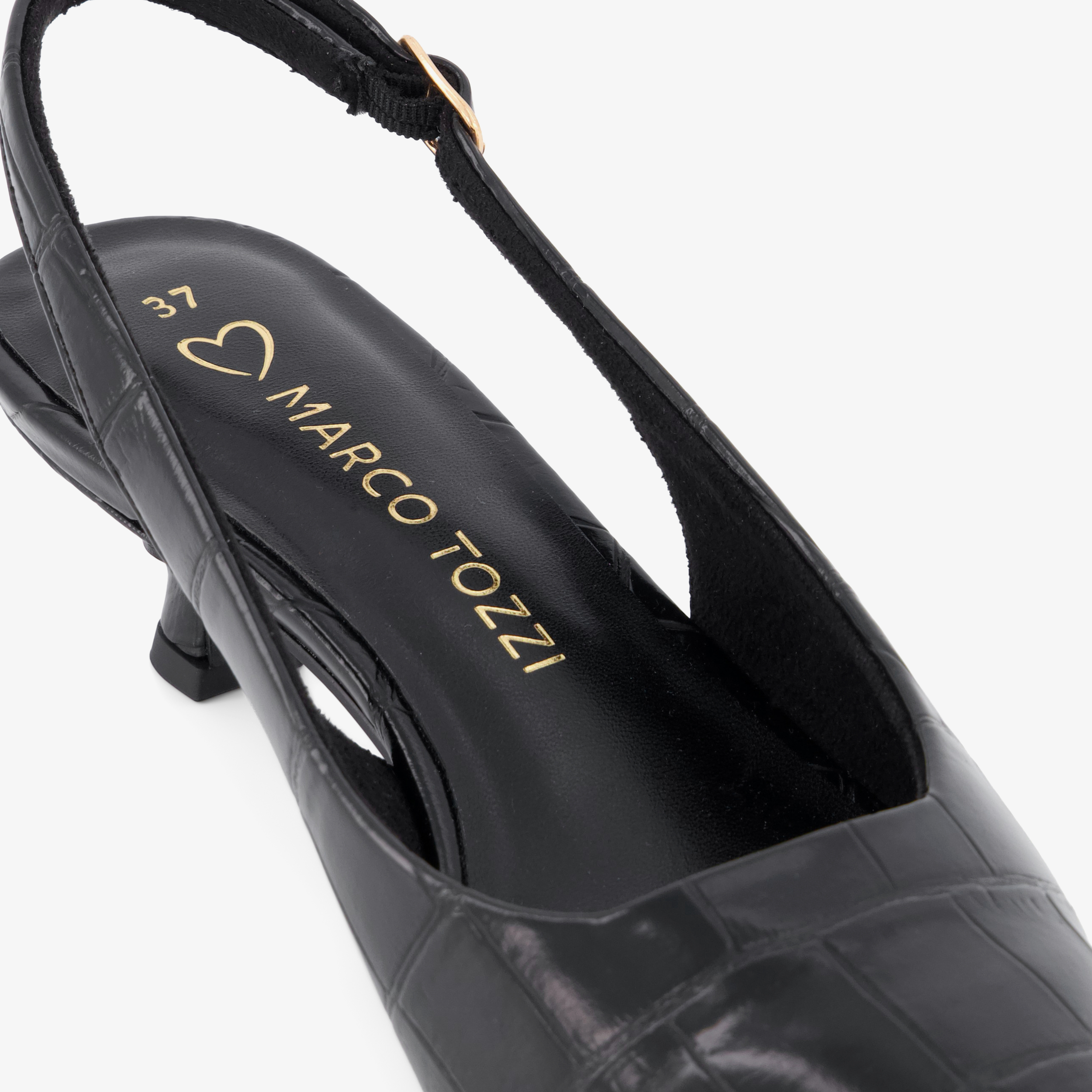 Marco Tozzi dames slingback pumps croco print zwart – foto 5