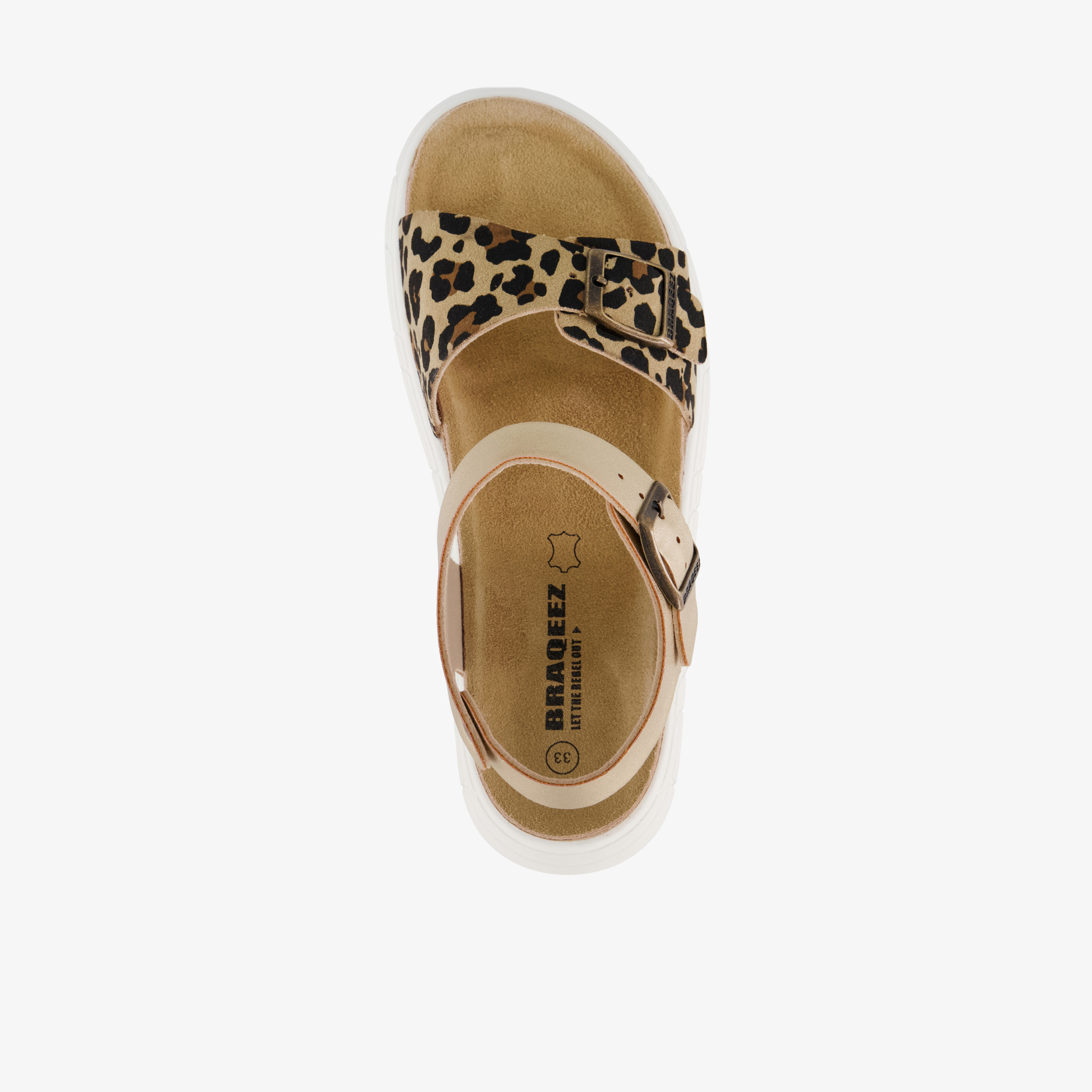 Braqeez leren meisjes sandalen panterprint goud – foto 4