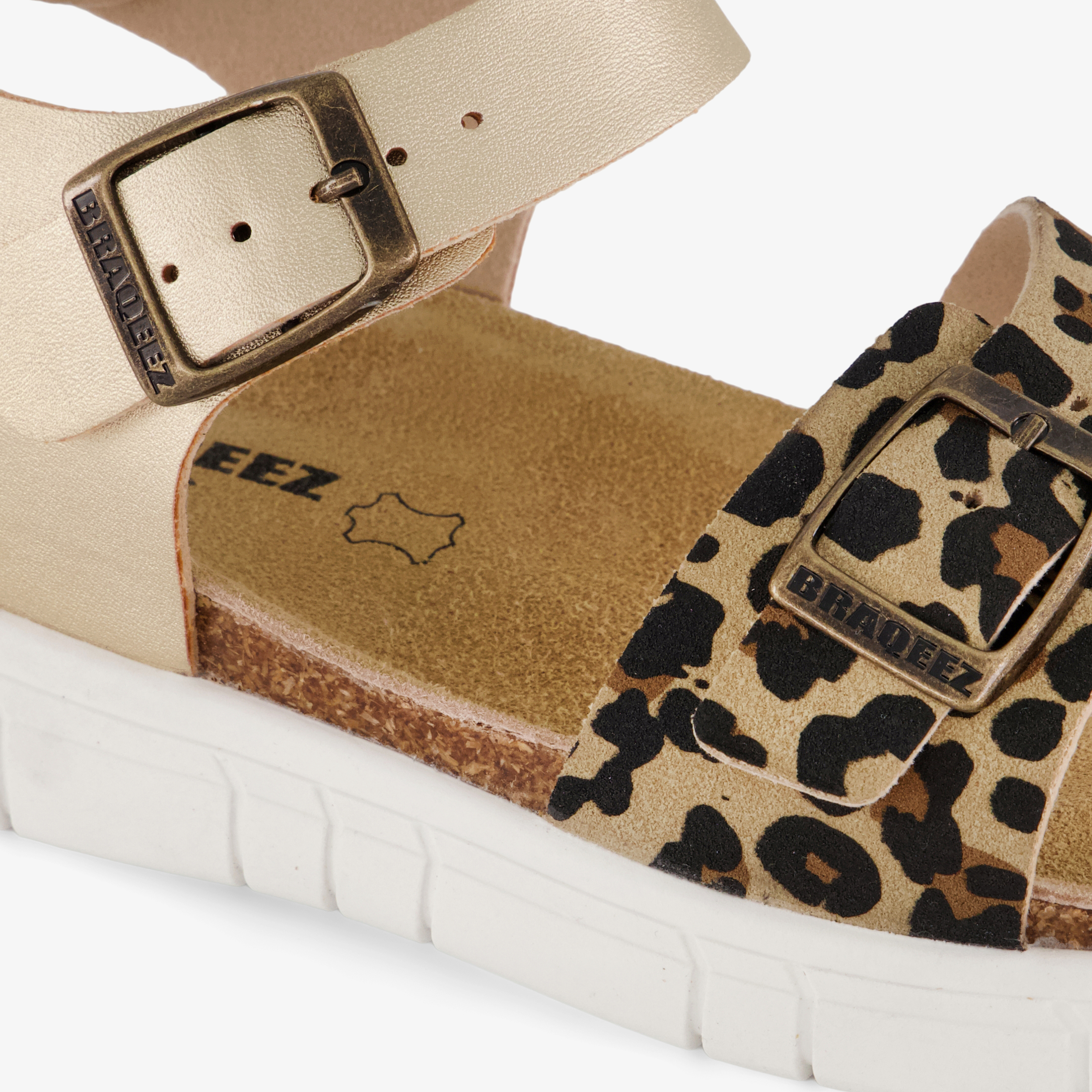 Braqeez leren meisjes sandalen panterprint goud – foto 5