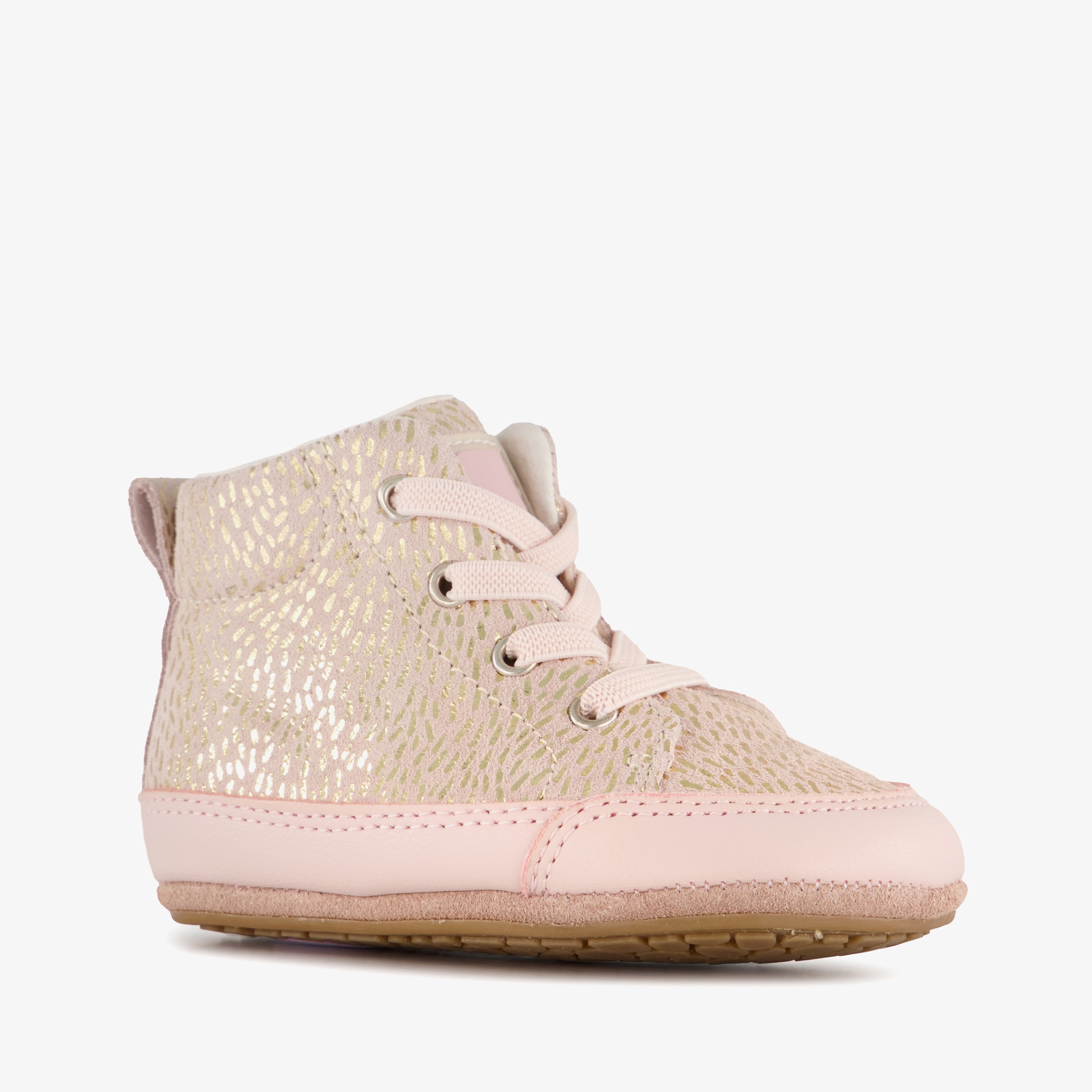 Groot leren babyschoenen roze goud