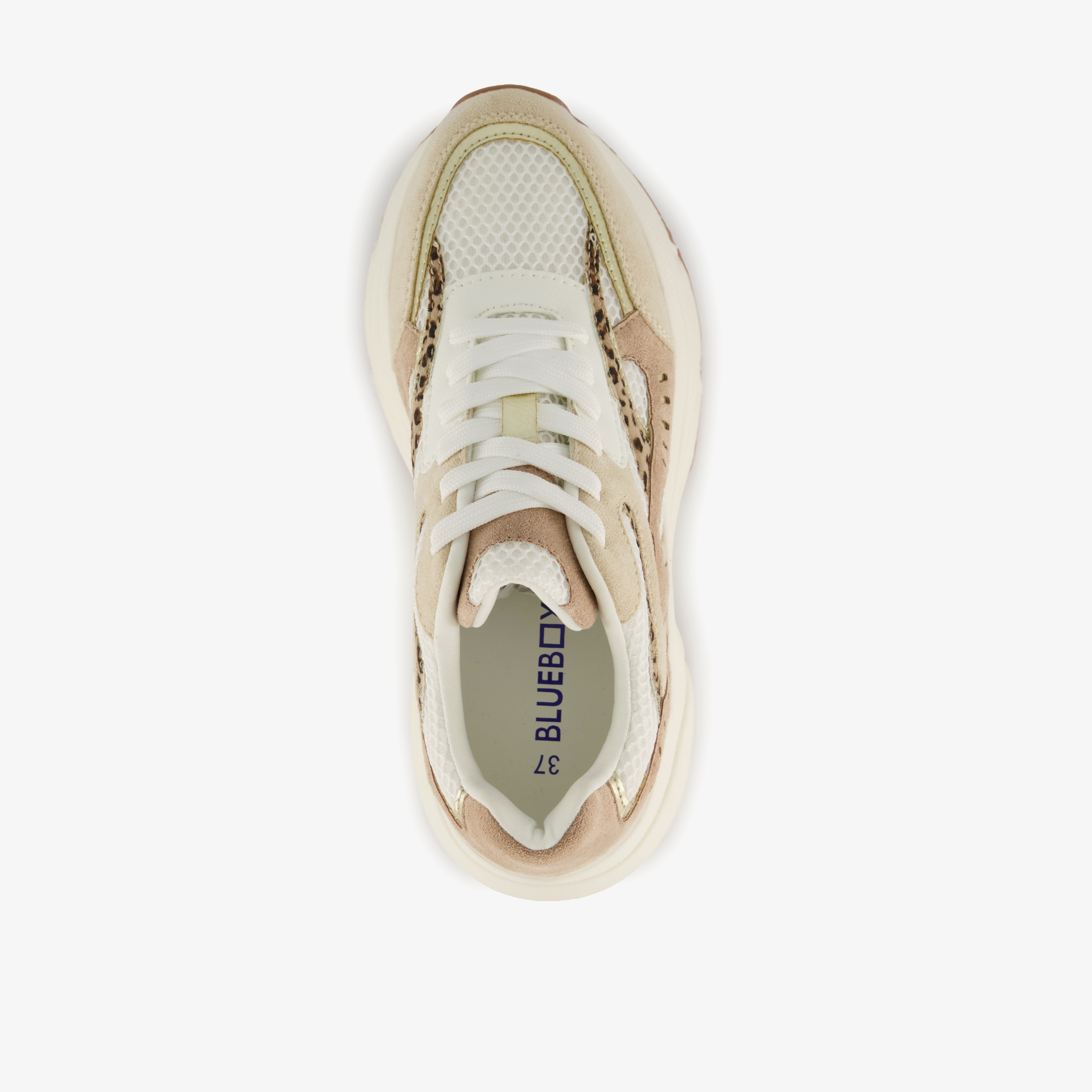 Blue Box dames sneakers met panterprint details beige – foto 4