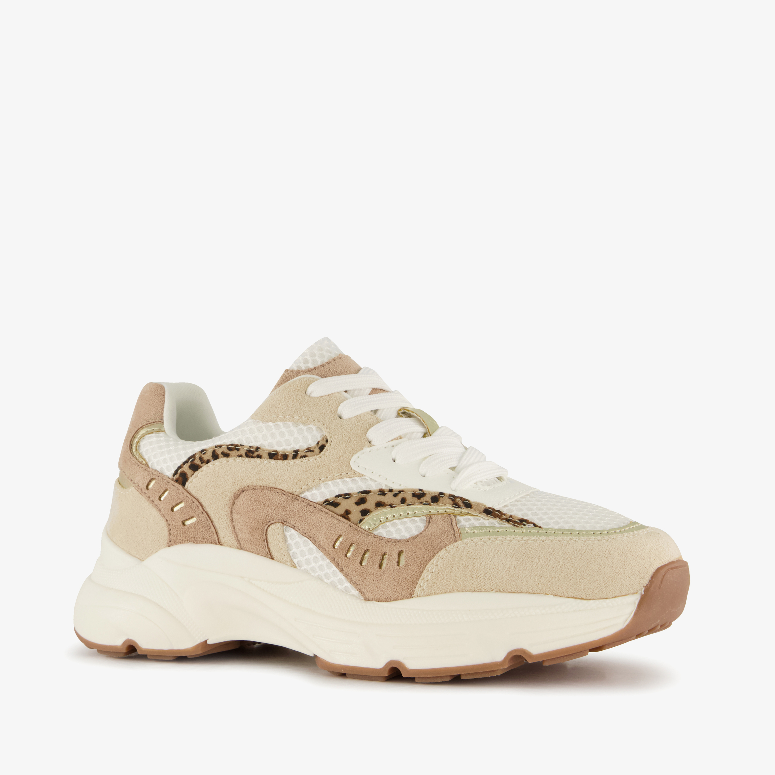 Blue Box dames sneakers met panterprint details beige
