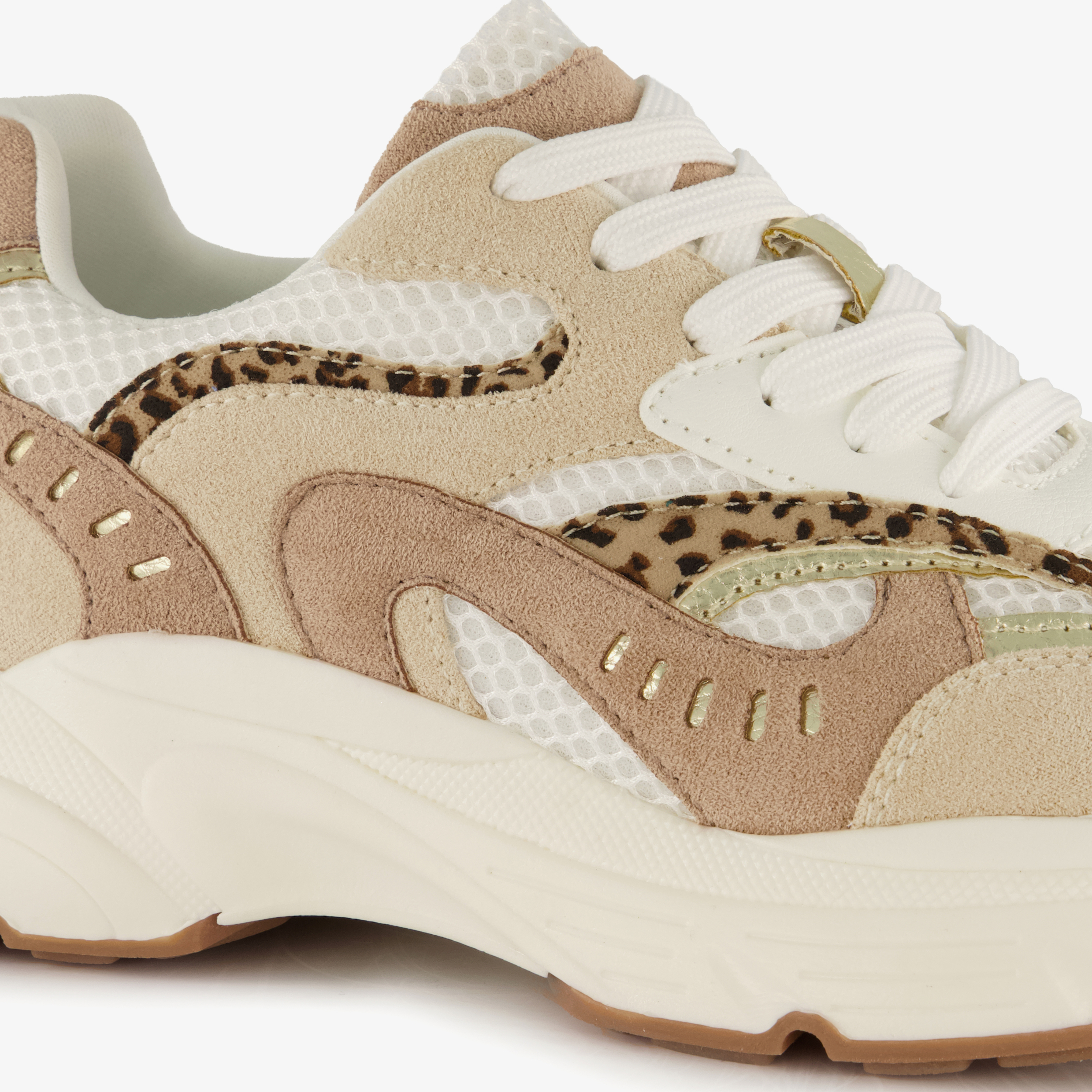 Blue Box dames sneakers met panterprint details beige – foto 5