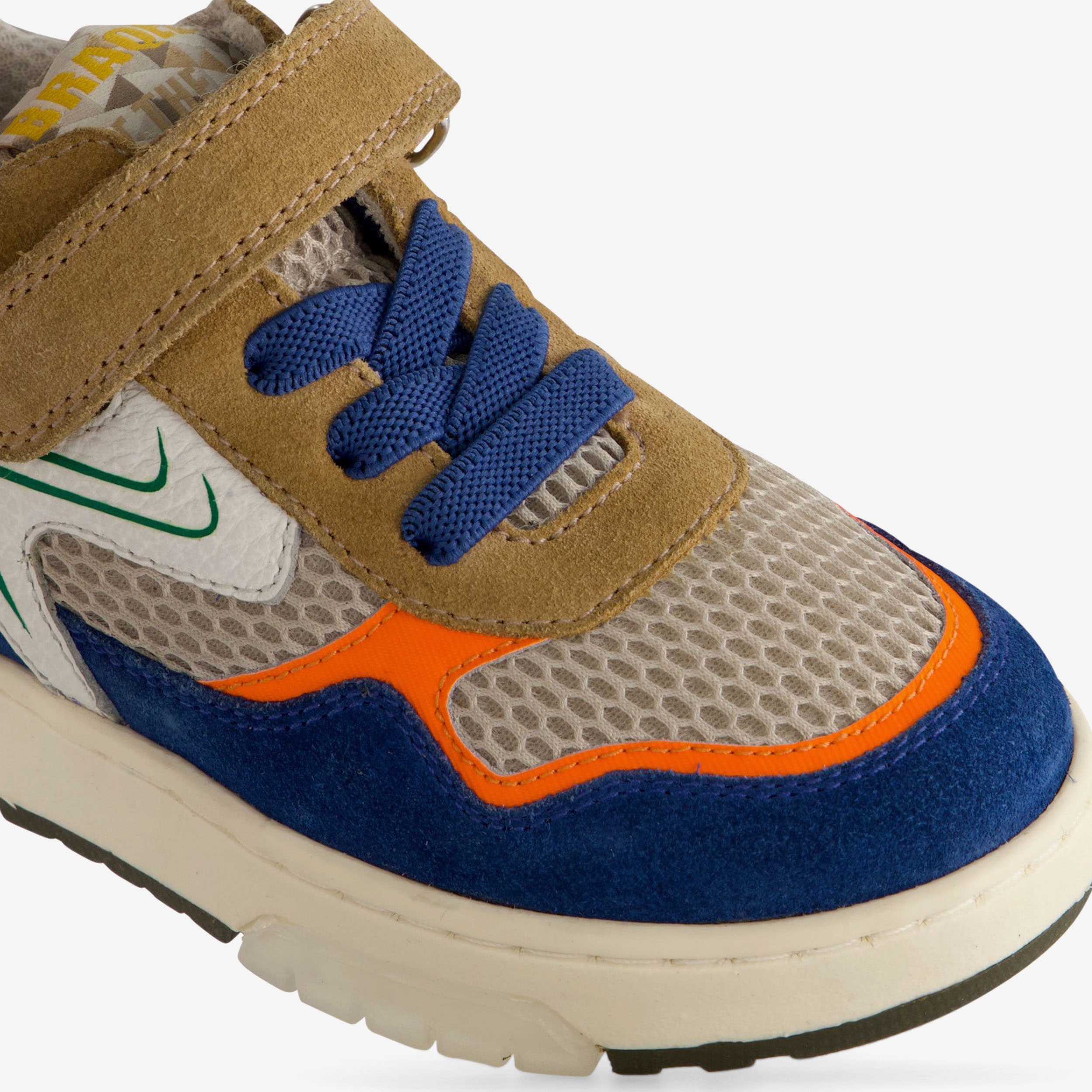 Braqeez leren jongens sneakers beige blauw