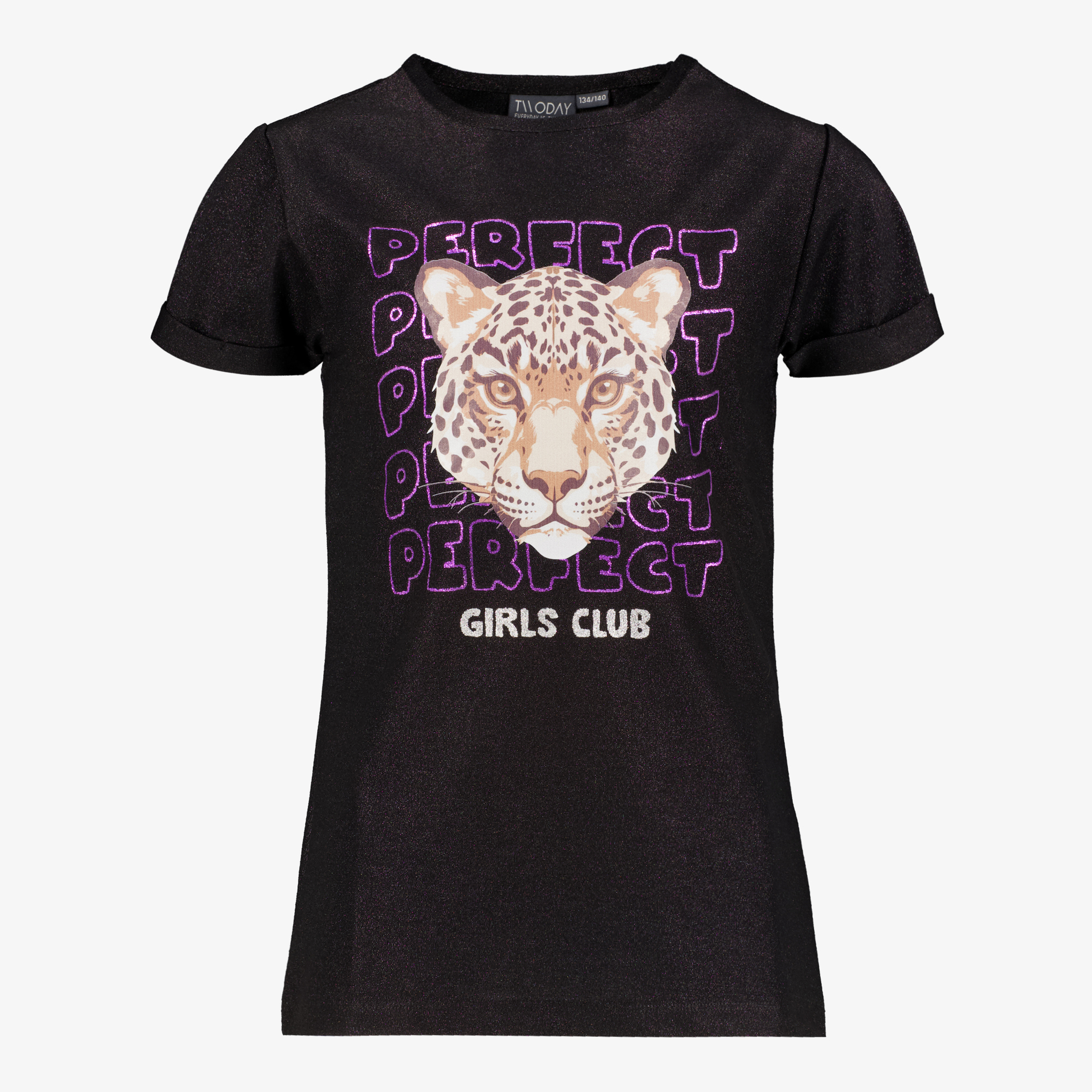 TwoDay meisjes T-shirt met tijgerkop zwart