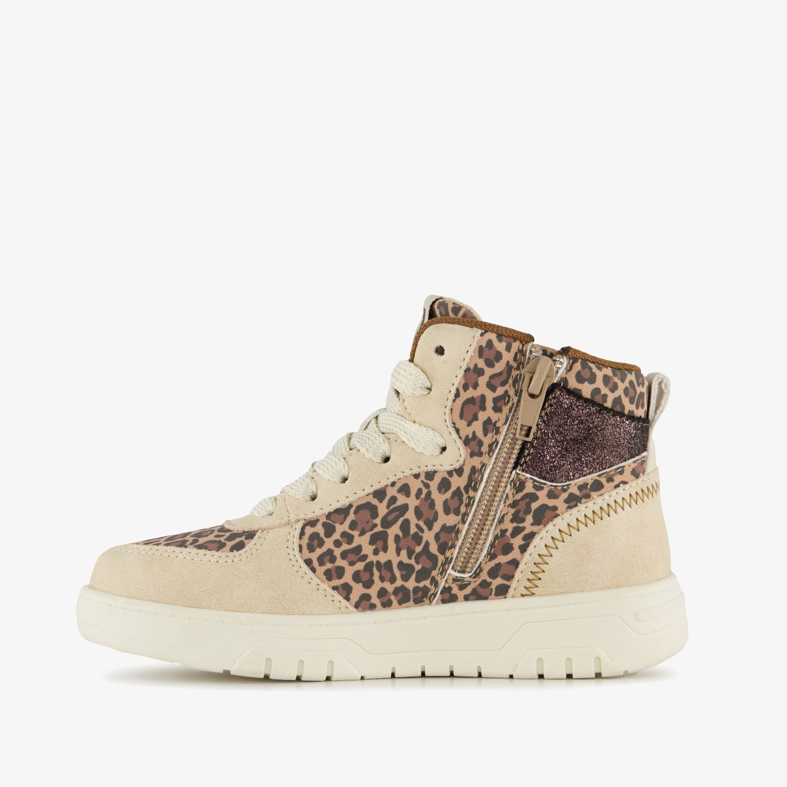 Blue Box hoge meisjes sneakers met panterprint details beige