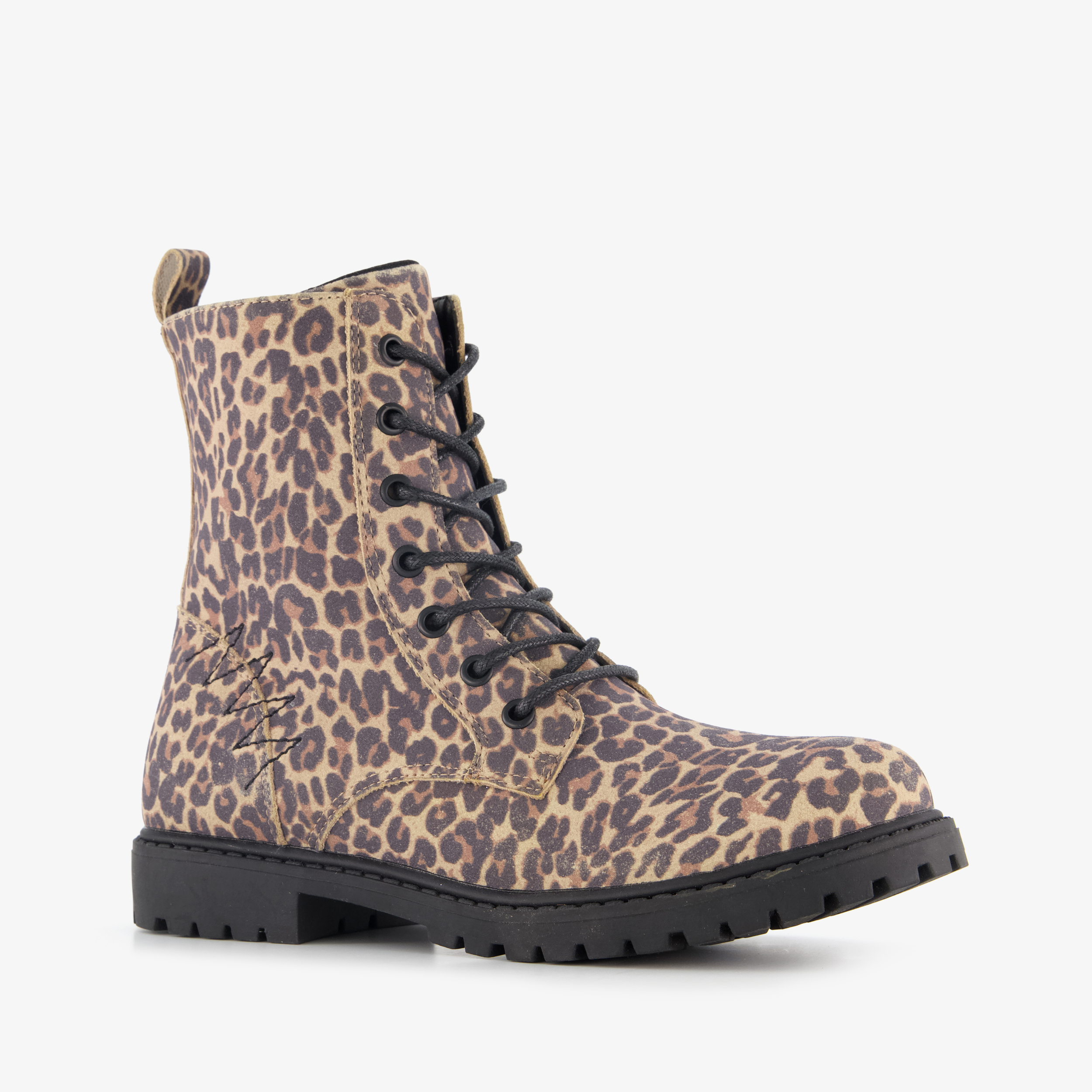 Blue Box meisjes veterboots met panterprint bruin