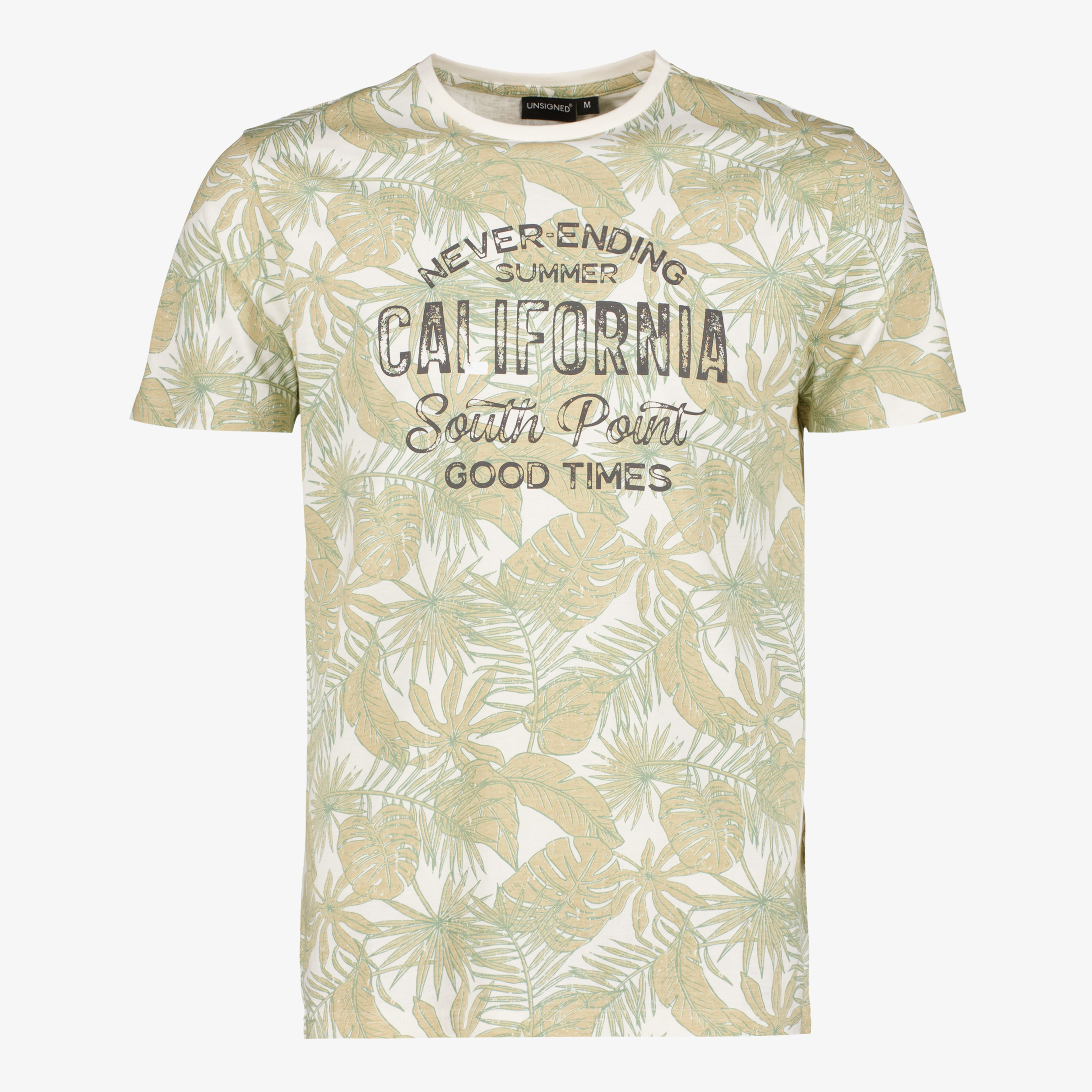 Unsigned heren T-shirt met bladerenprint groen t-shirts & tops