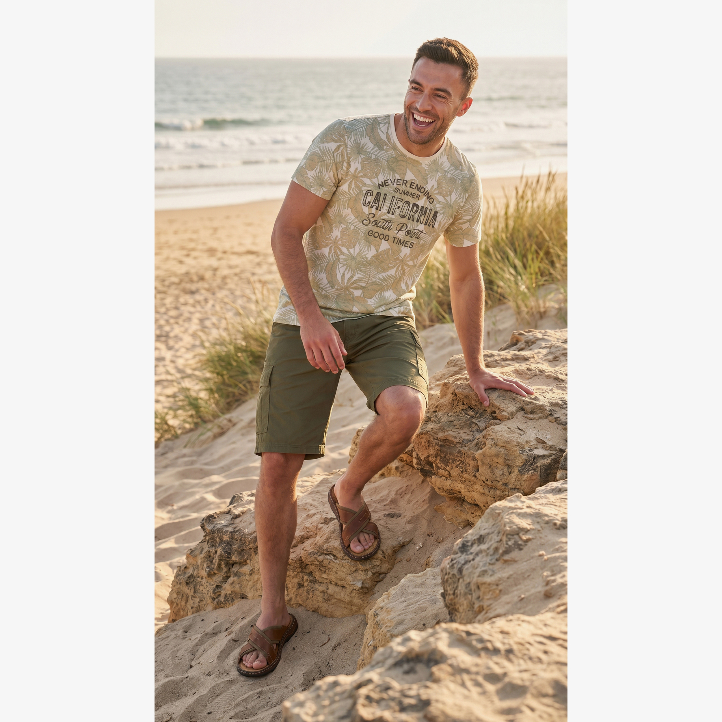 Unsigned heren T-shirt met bladerenprint groen t-shirts & tops – foto 3