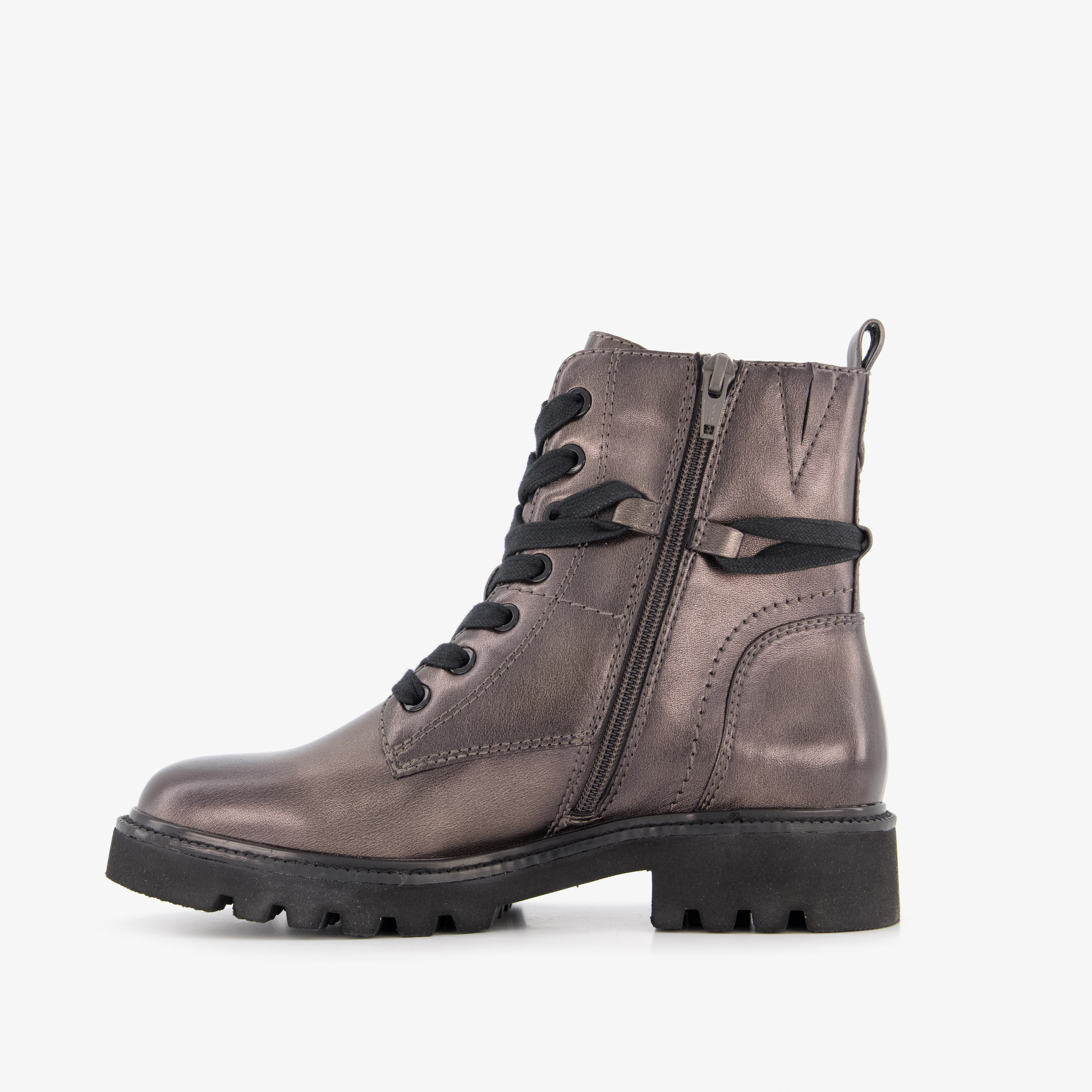 Softline dames veterboots metallic grijs