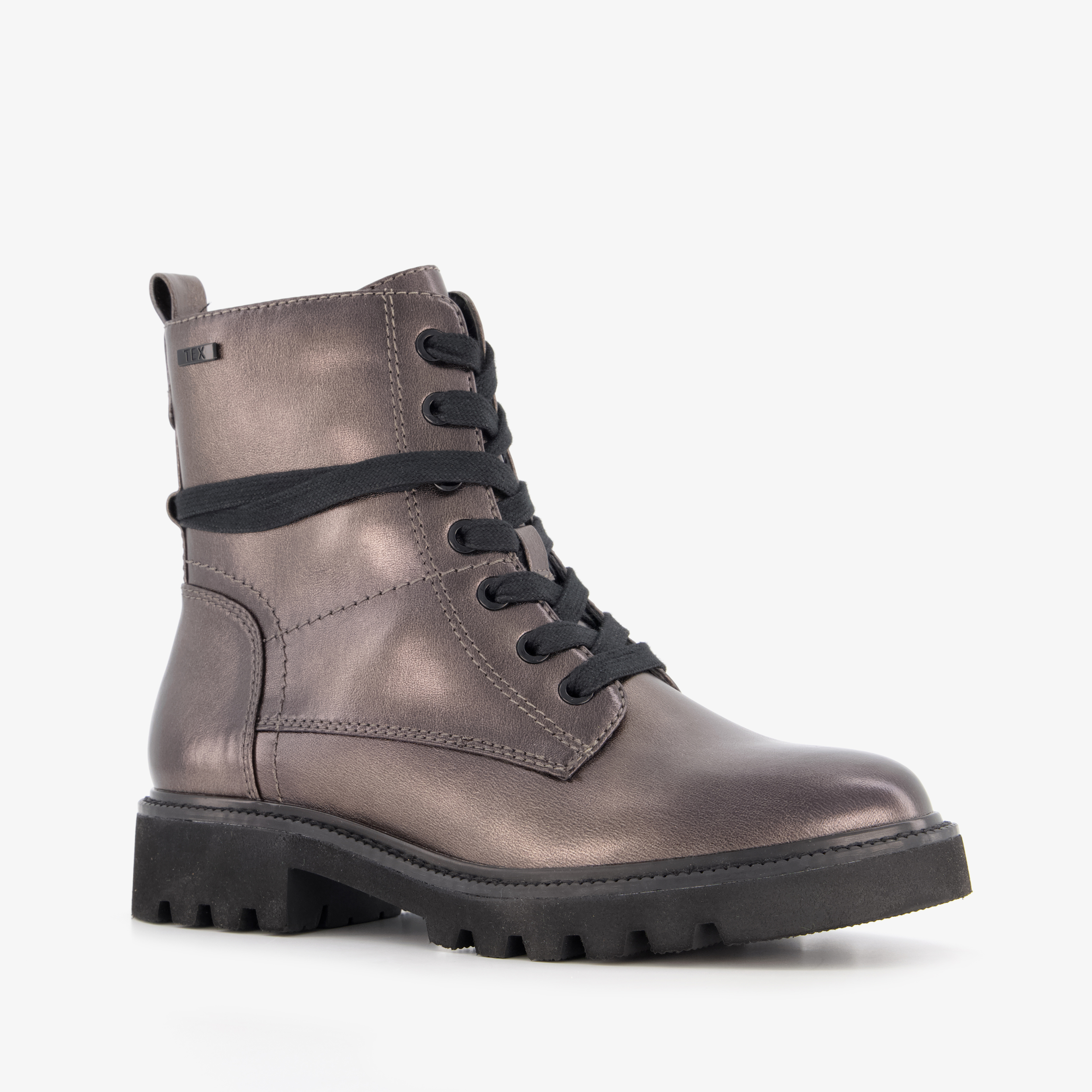 Softline dames veterboots metallic grijs laarzen
