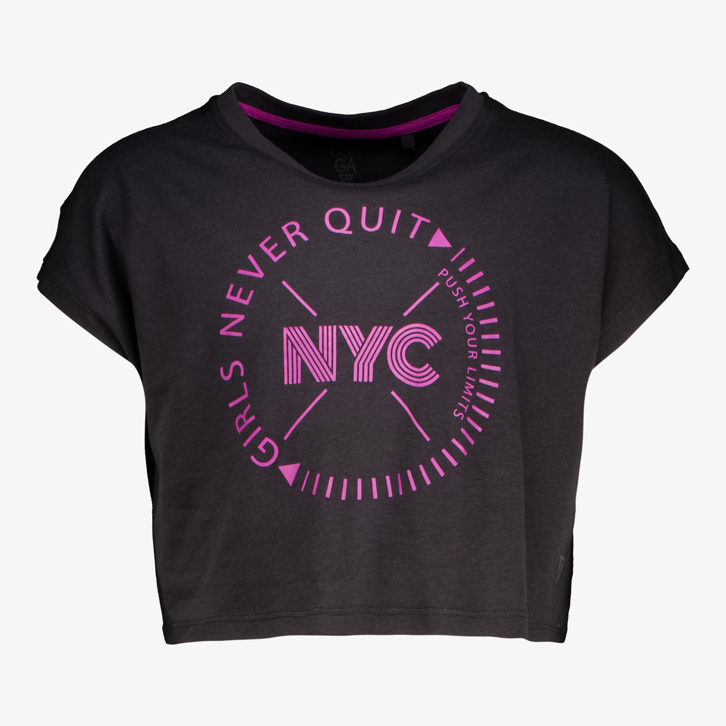 Osaga meisjes cropped sport T-shirt zwart/roze