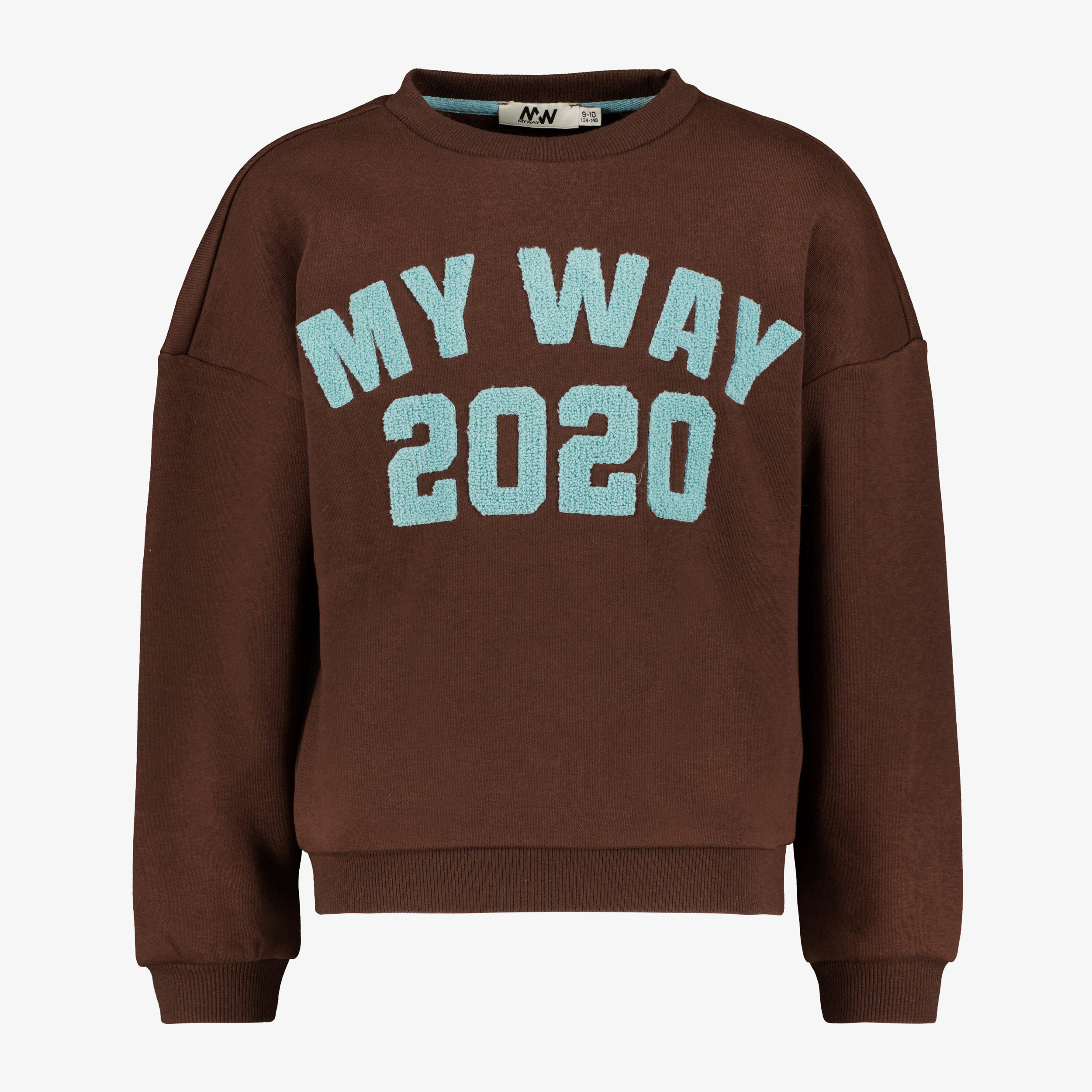 MyWay meisjes sweater met tekstopdruk bruin blauw truien & vesten