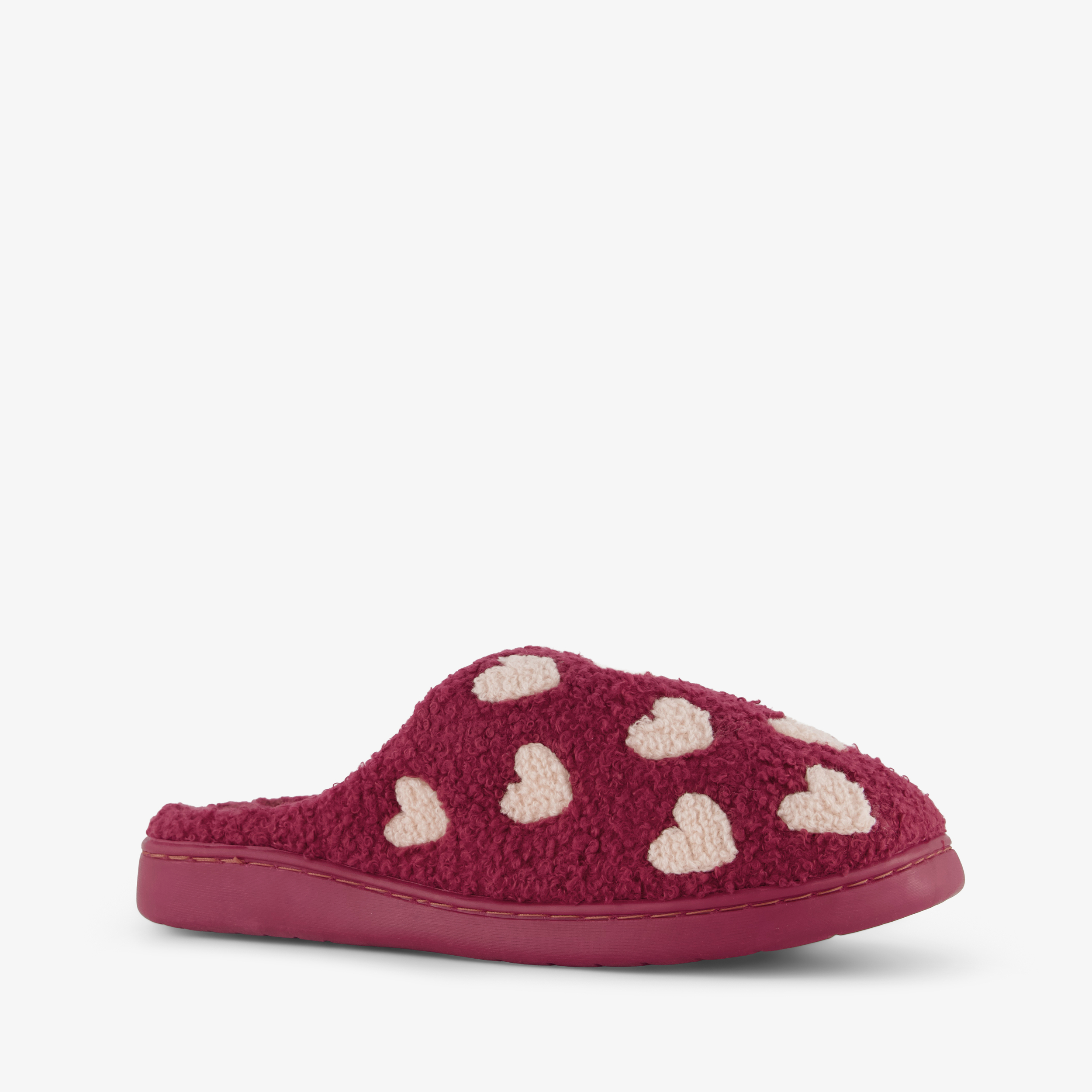 Thu!s dames teddy instap pantoffels met hartjes roze