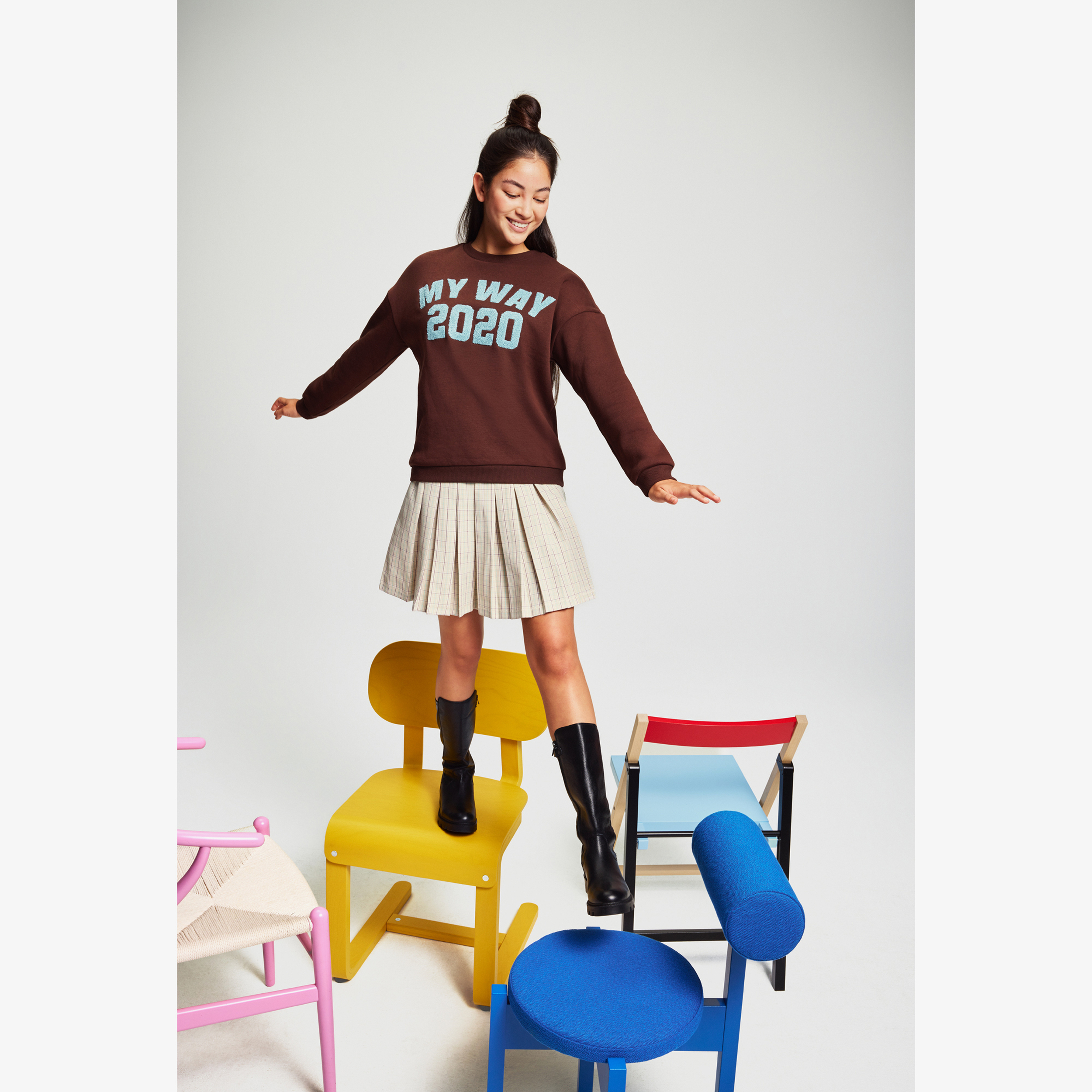 MyWay meisjes sweater met tekstopdruk bruin blauw truien & vesten – foto 3