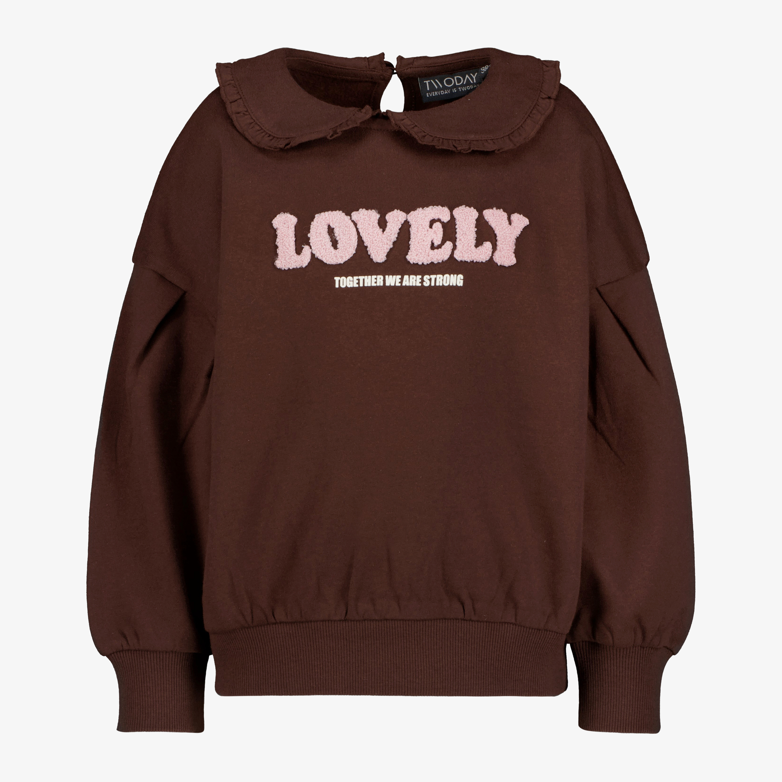 TwoDay meisjes sweater met kraagje donkerbruin truien & vesten