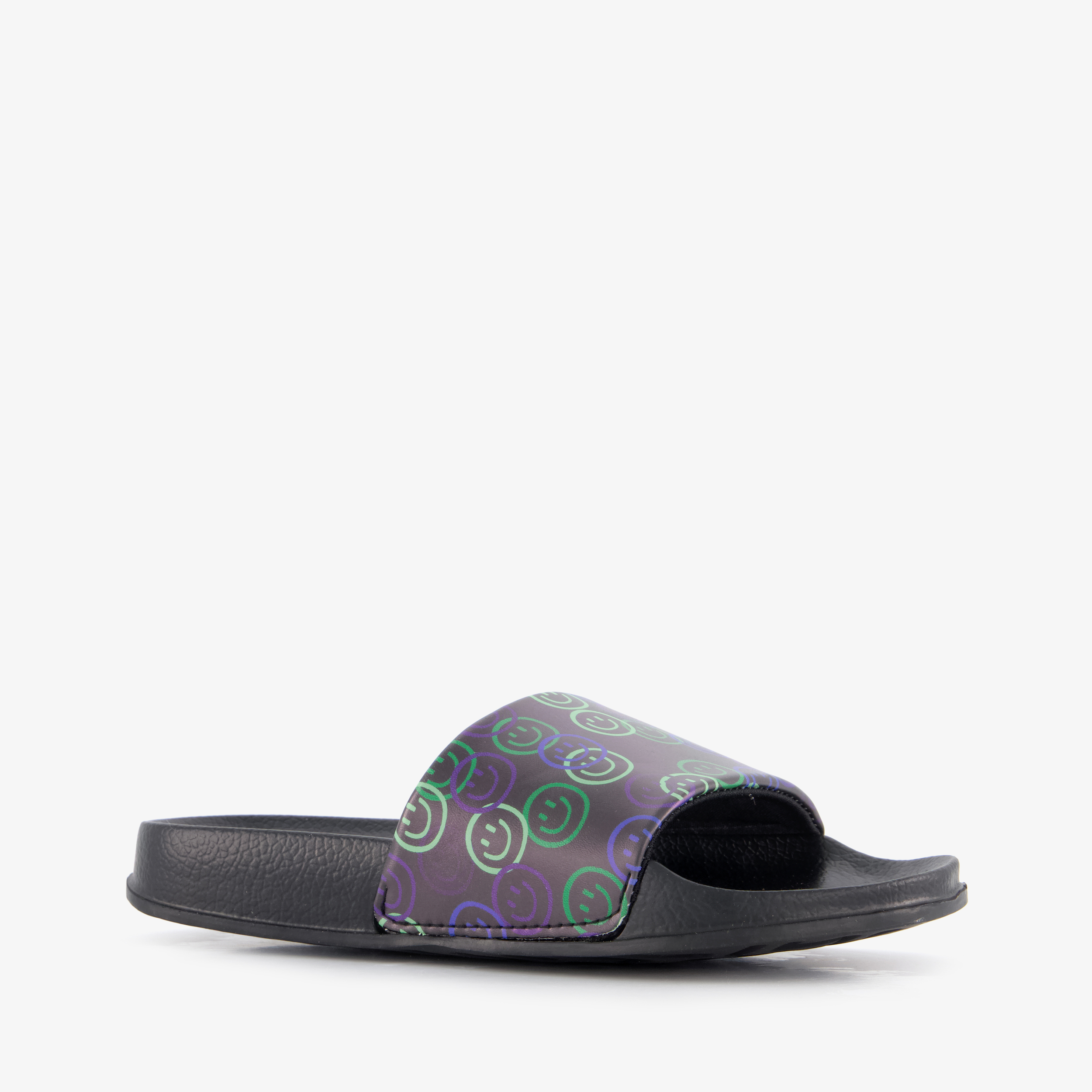 Zwarte kinder badslippers met smileys