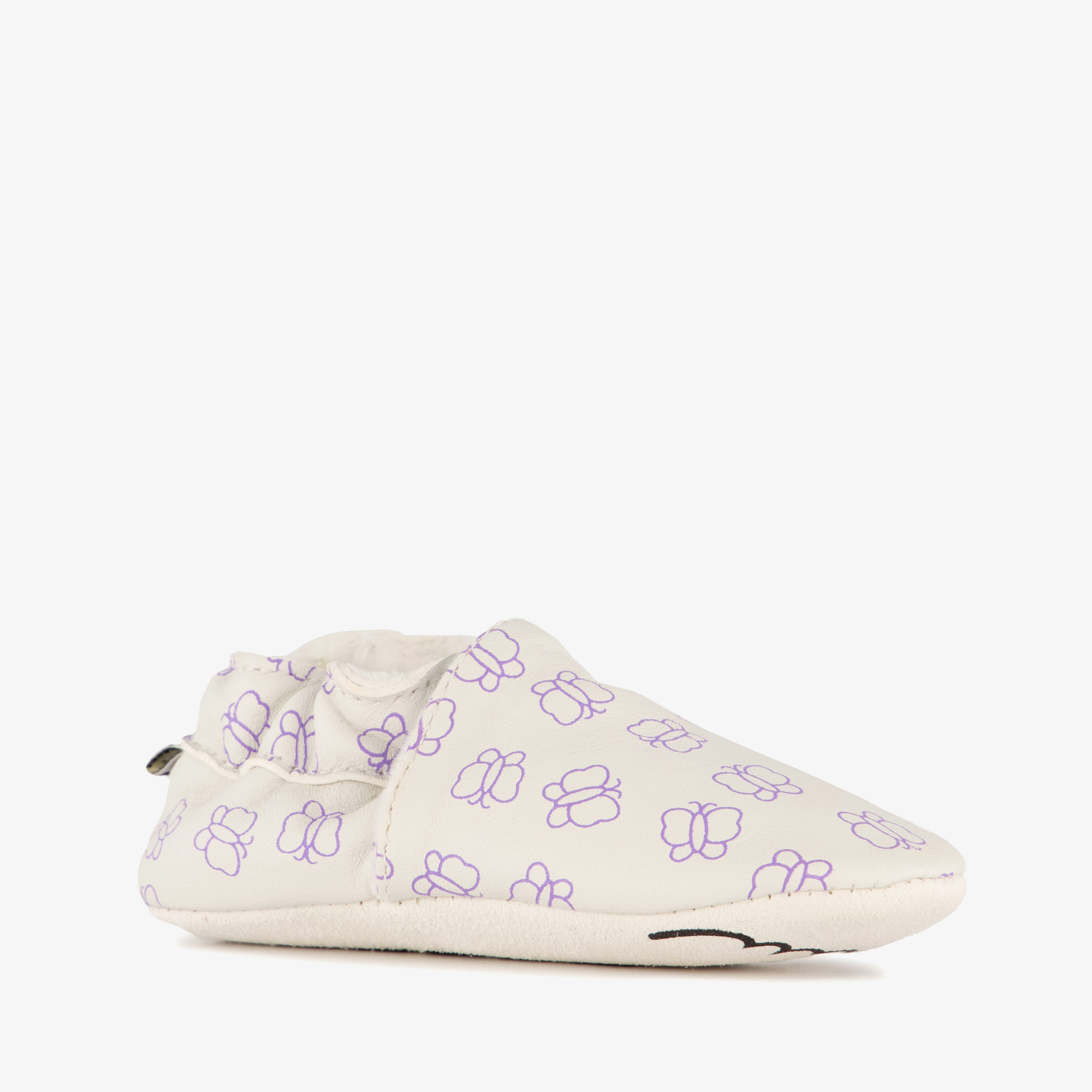 Groot leren babyschoenen met vlinders grijs