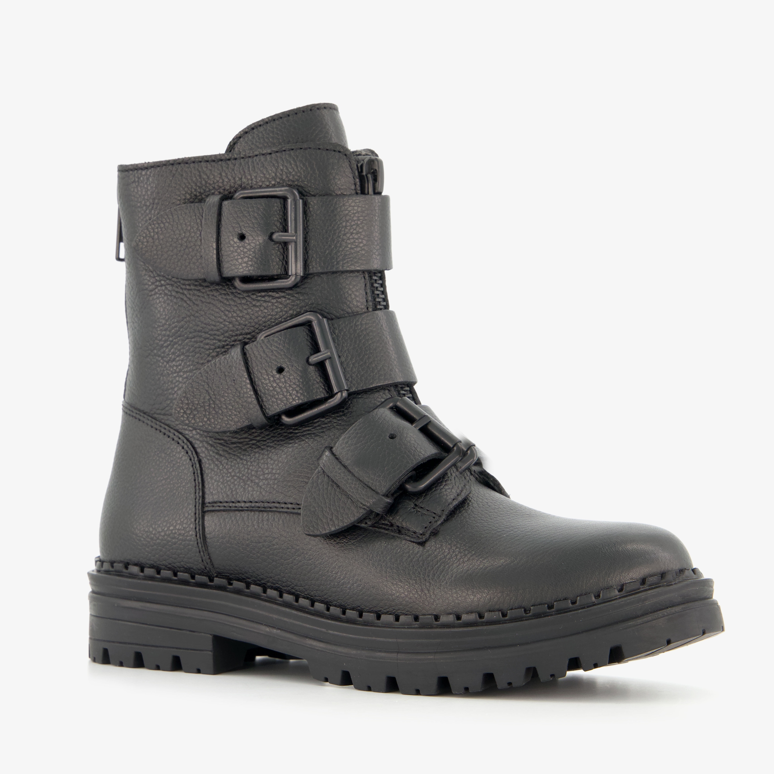 Groot leren meisjes biker boots zwart