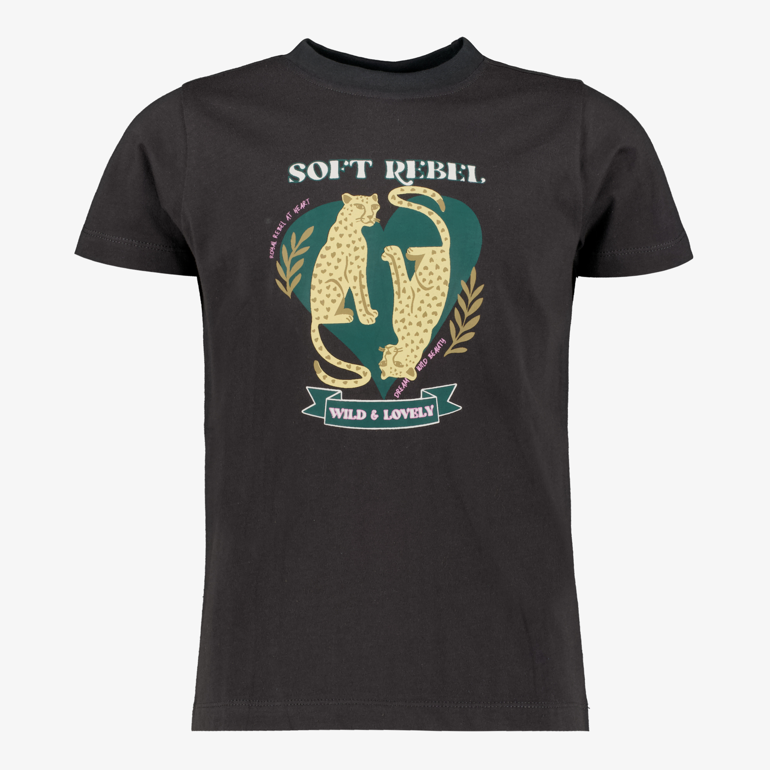 TwoDay meisjes T-shirt met panter antraciet t-shirts & tops