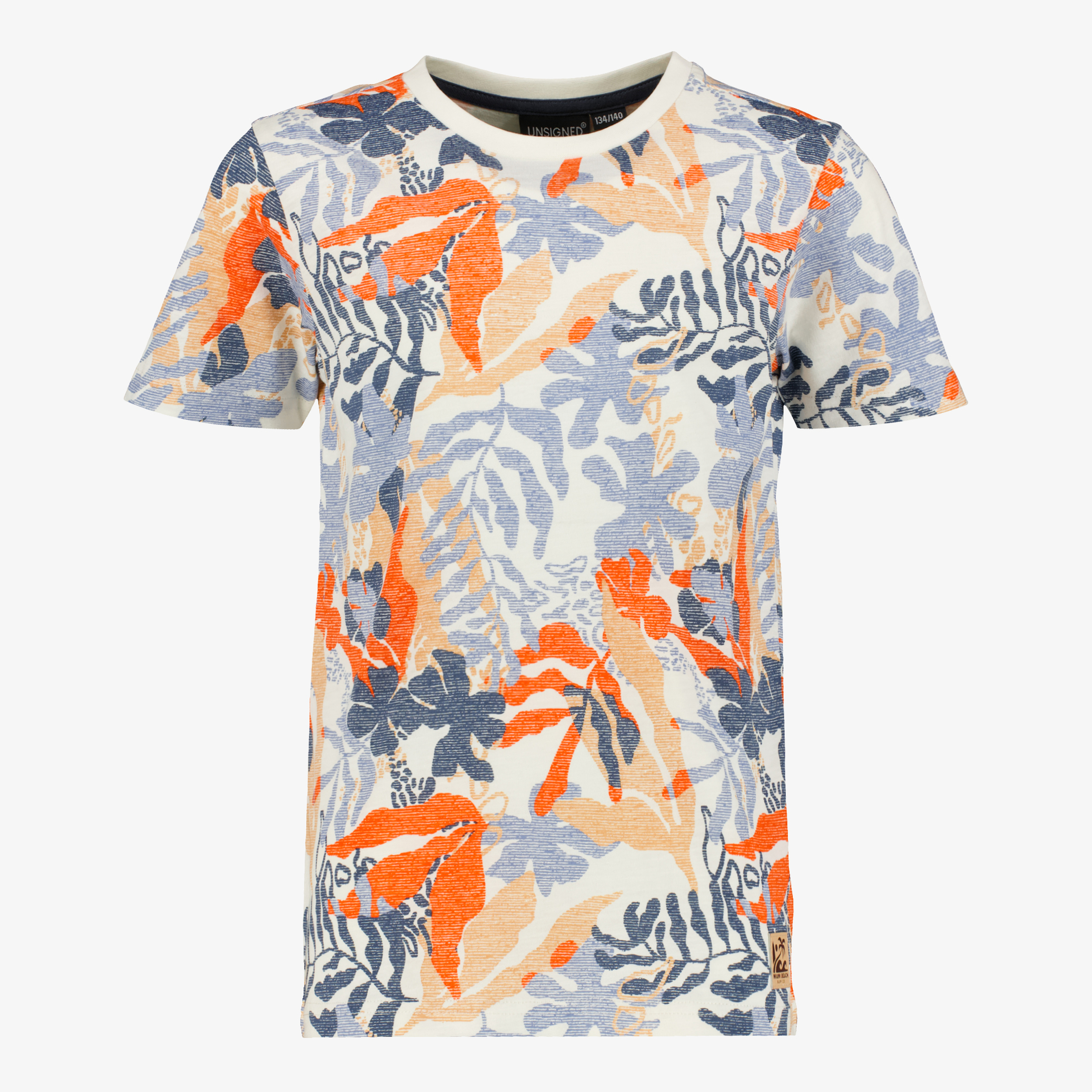Unsigned jongens T-shirt met bloemenprint oranje blauw