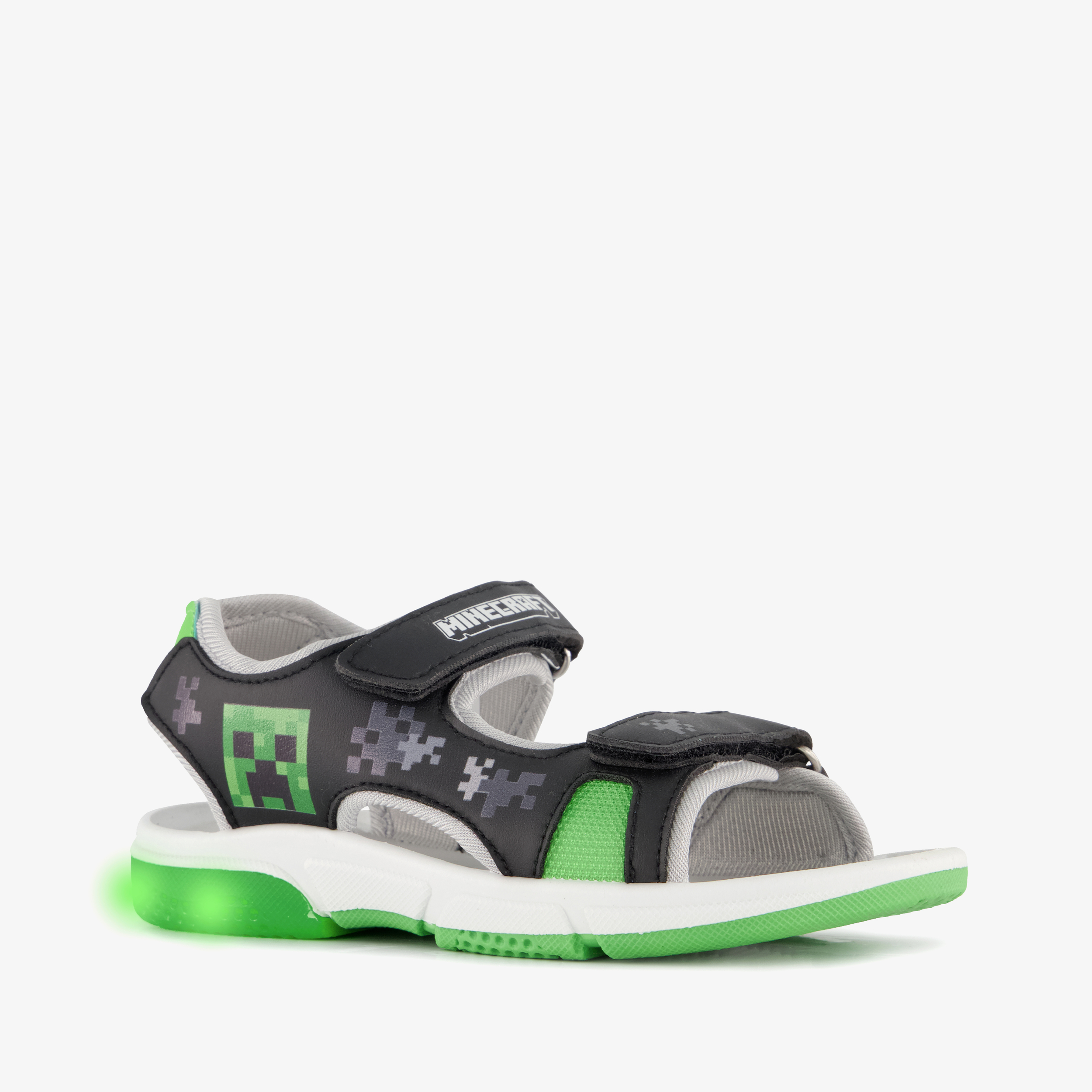 Minecraft jongens sandalen met lichtjes zwart groen