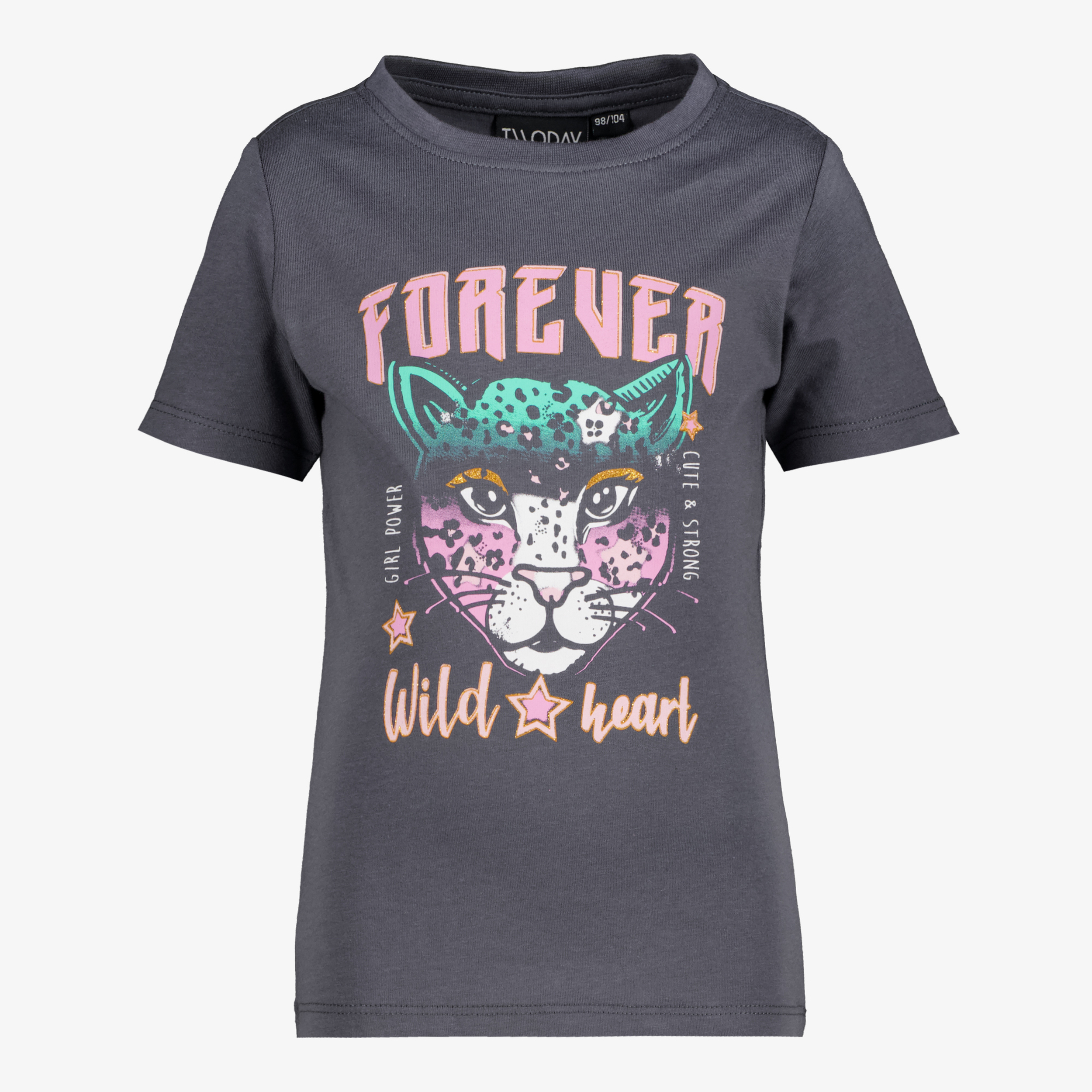 TwoDay meisjes T-shirt met luipaard zwart roze t-shirts & tops