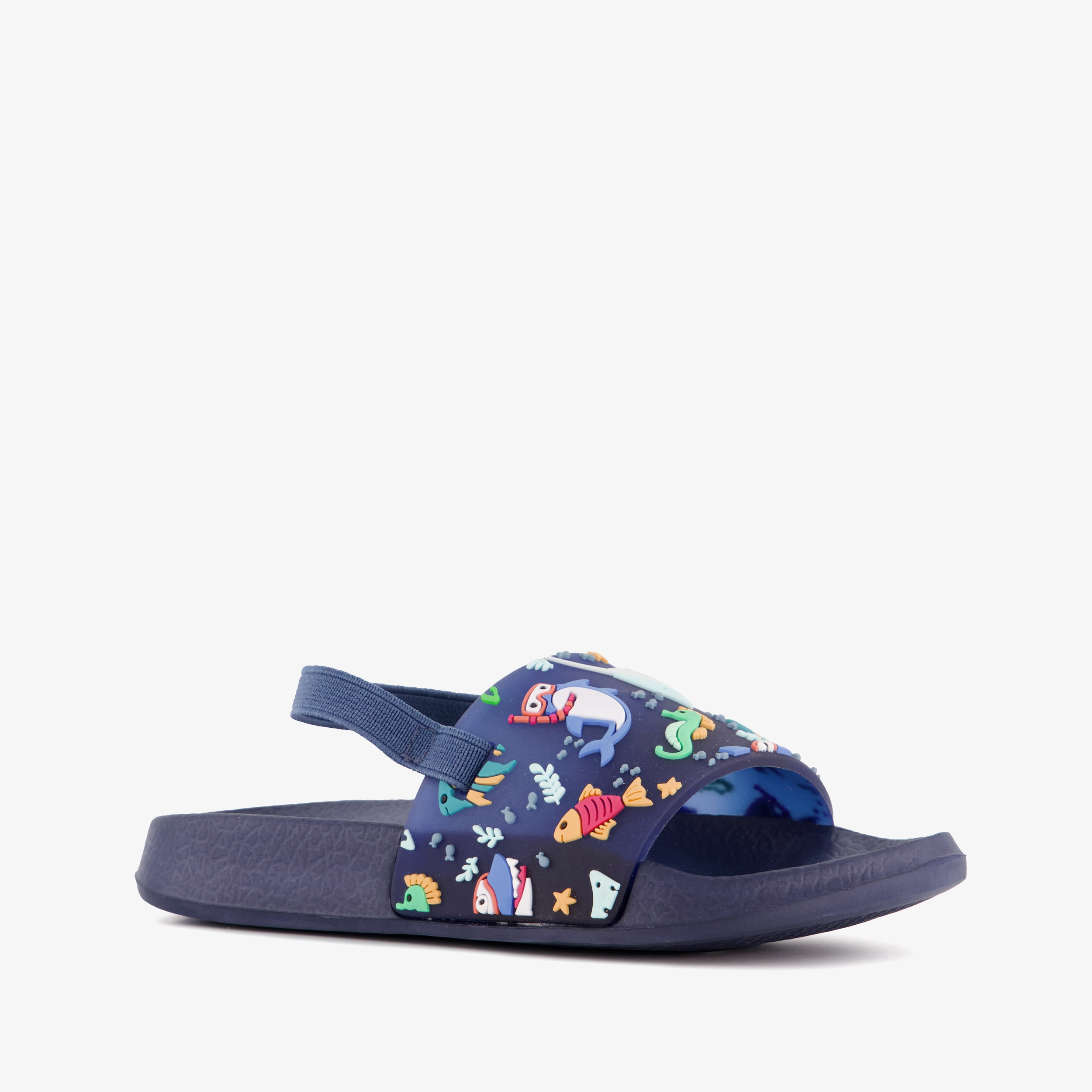 Blauwe kinder badslippers met visjes