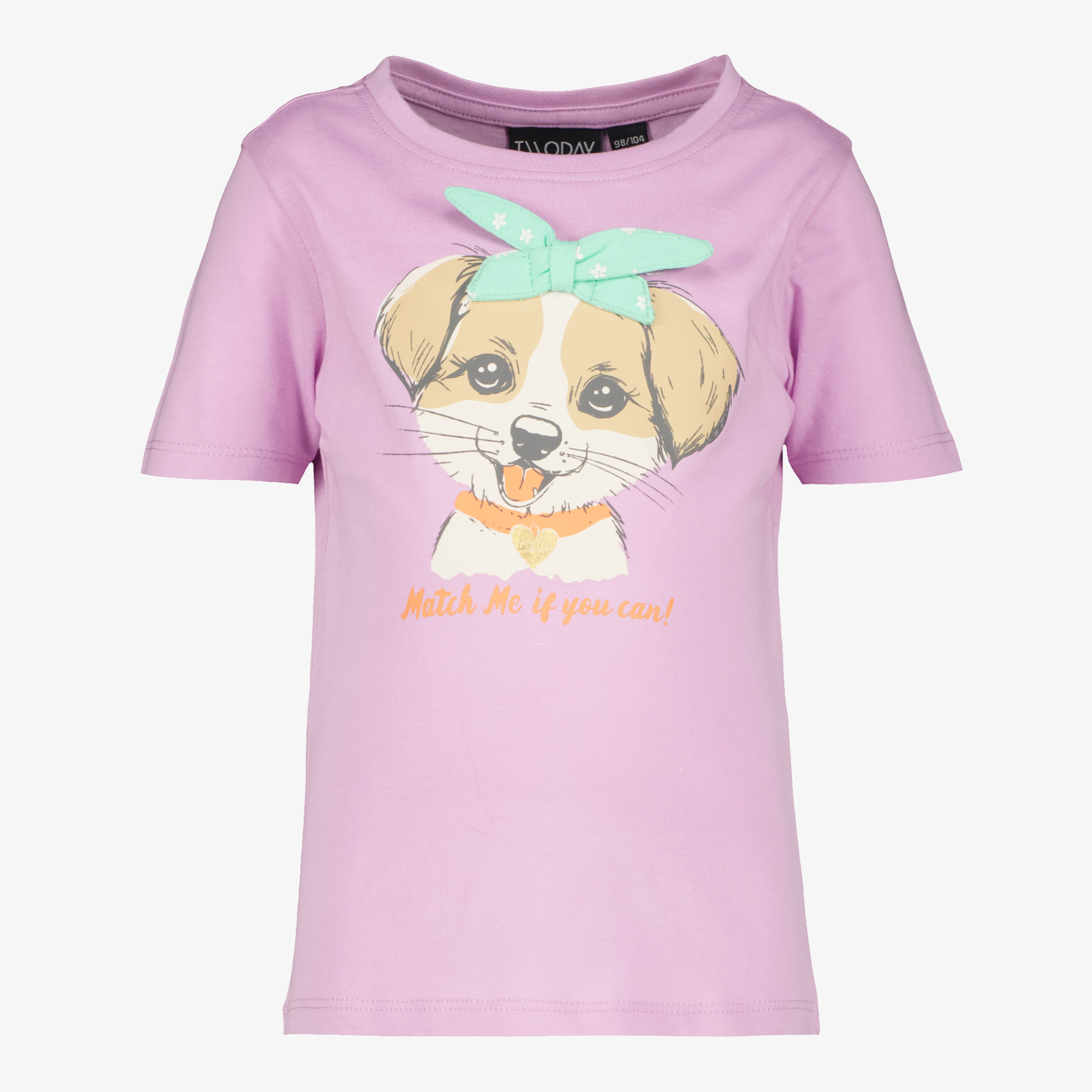 TwoDay meisjes T-shirt met hondje en strik lila TwoDay meisjes T-shirt met hondje en strik lila