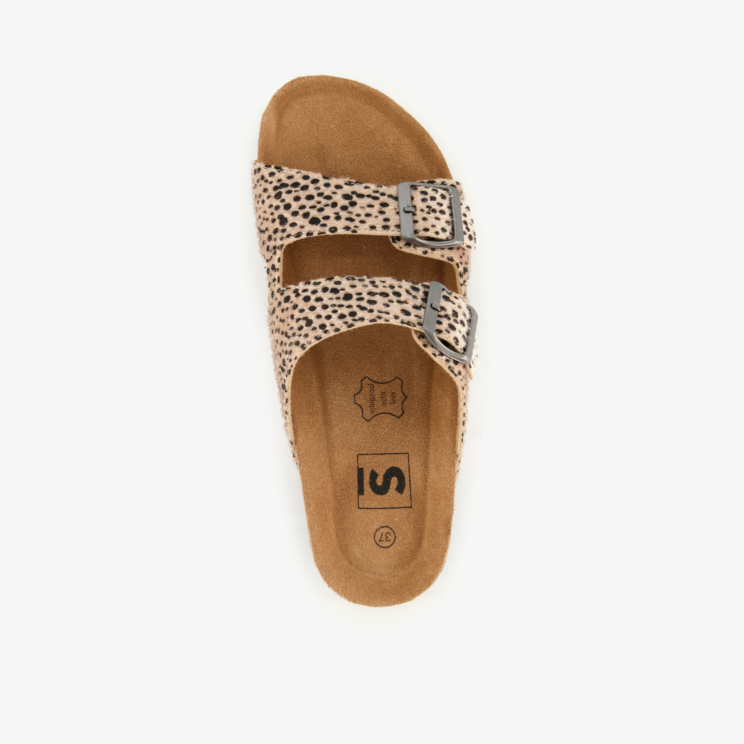 Dames bio slippers met panterprint beige zwart – foto 4
