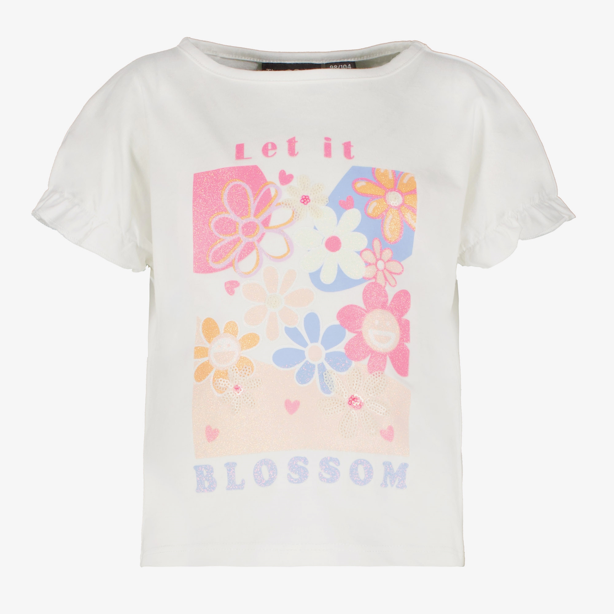 TwoDay cropped meisjes T-shirt met bloemen wit
