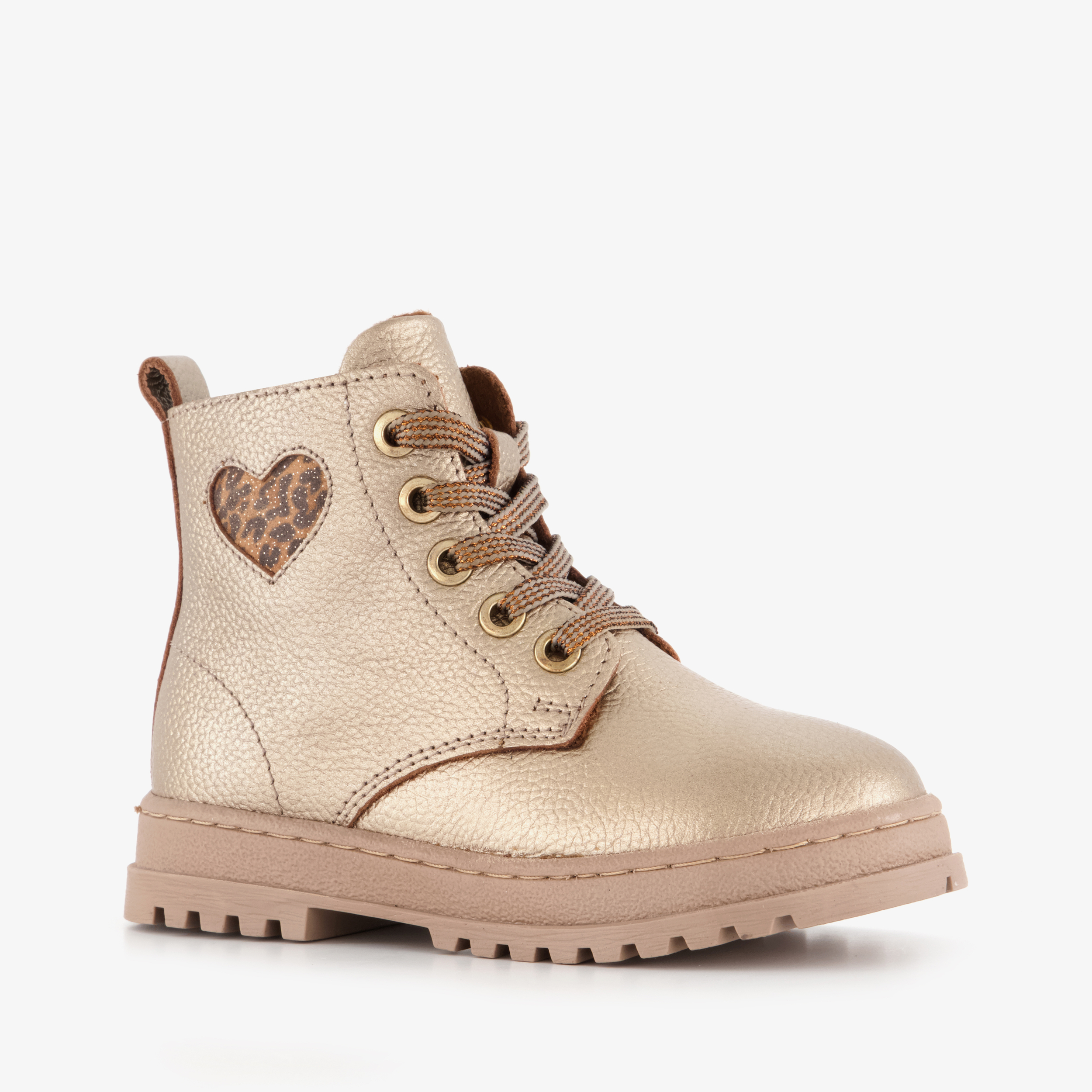 Groot leren meisjes veterboots met hartje goud