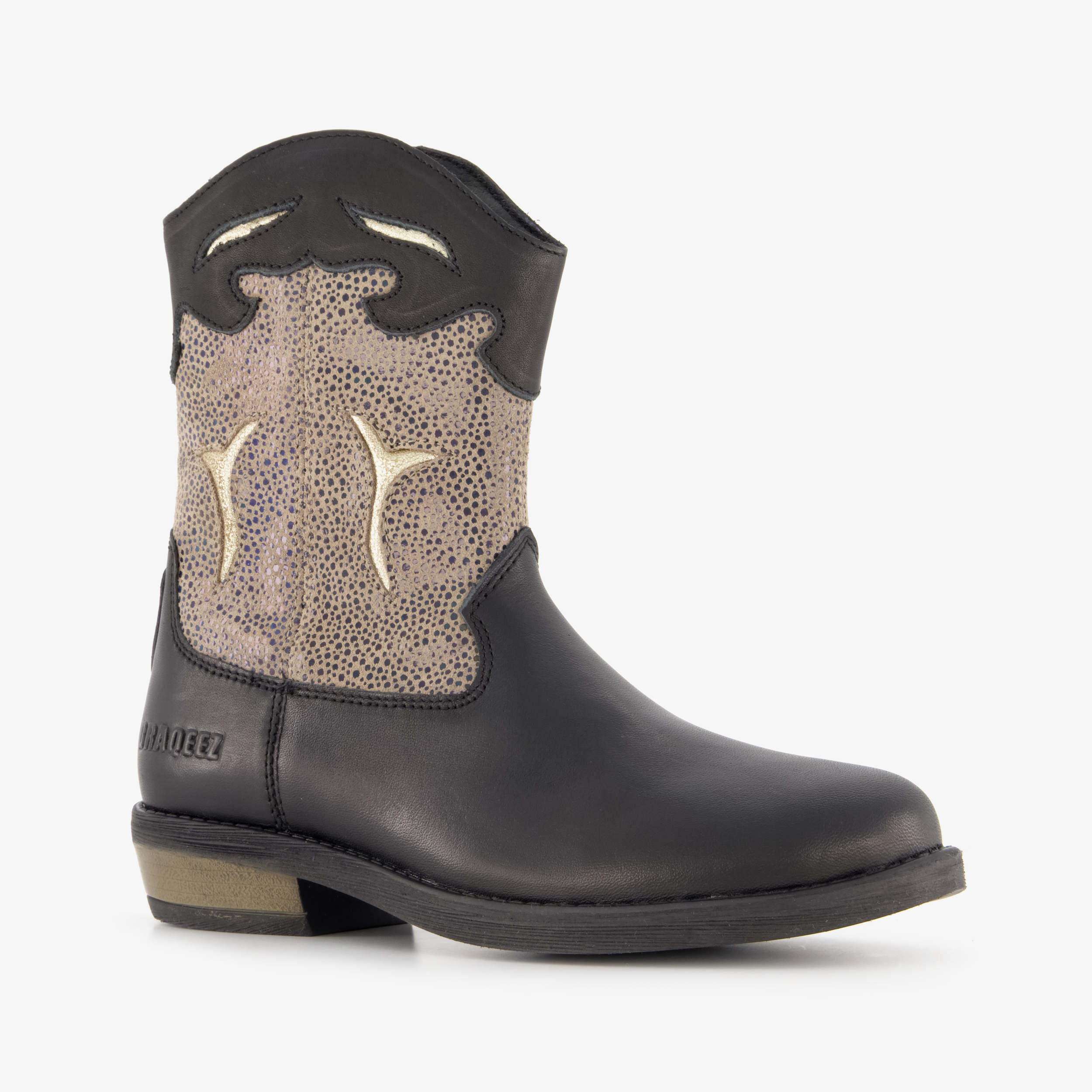 Braqeez leren meisjes western boots zwart