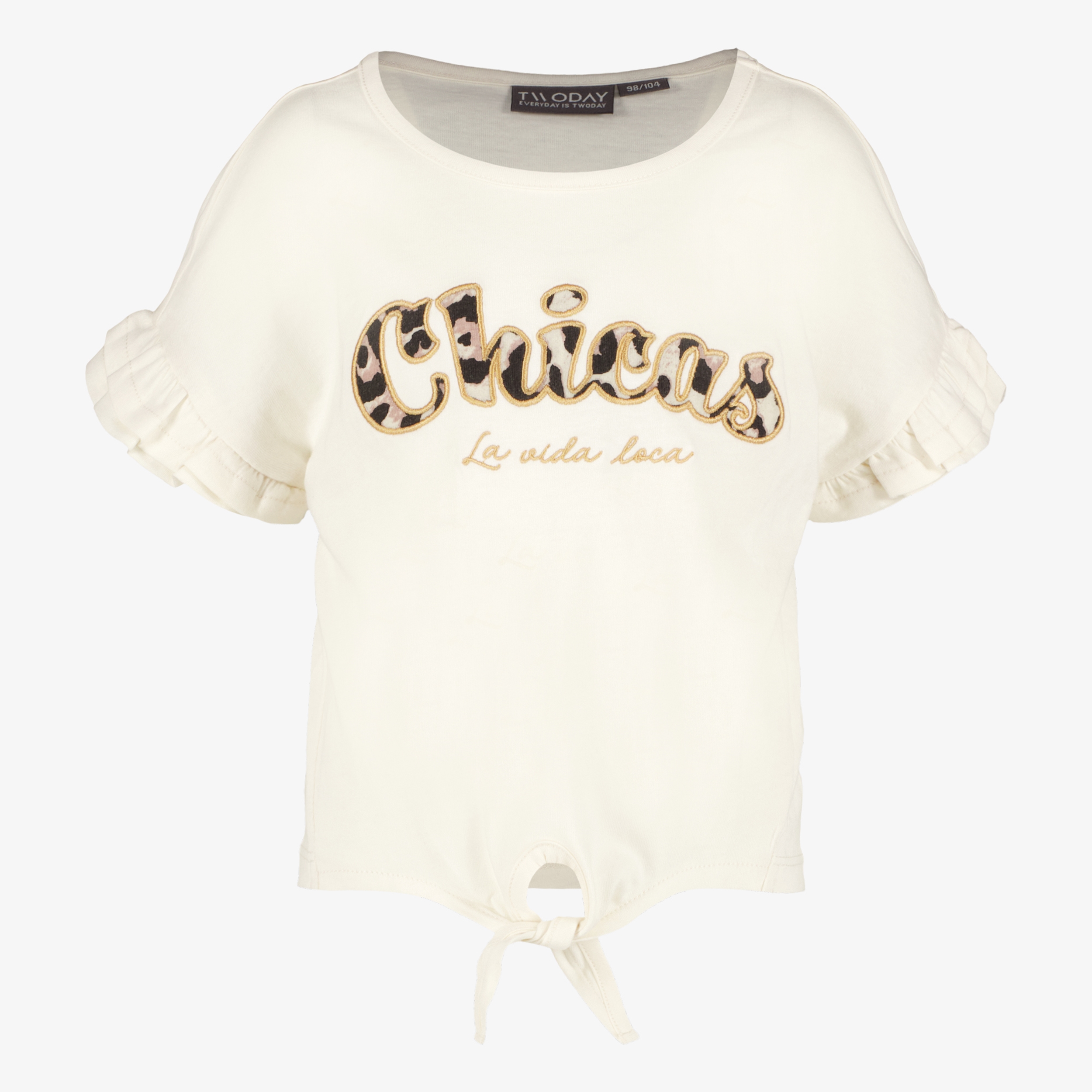 TwoDay geknoopt meisjes T-shirt met tekst wit