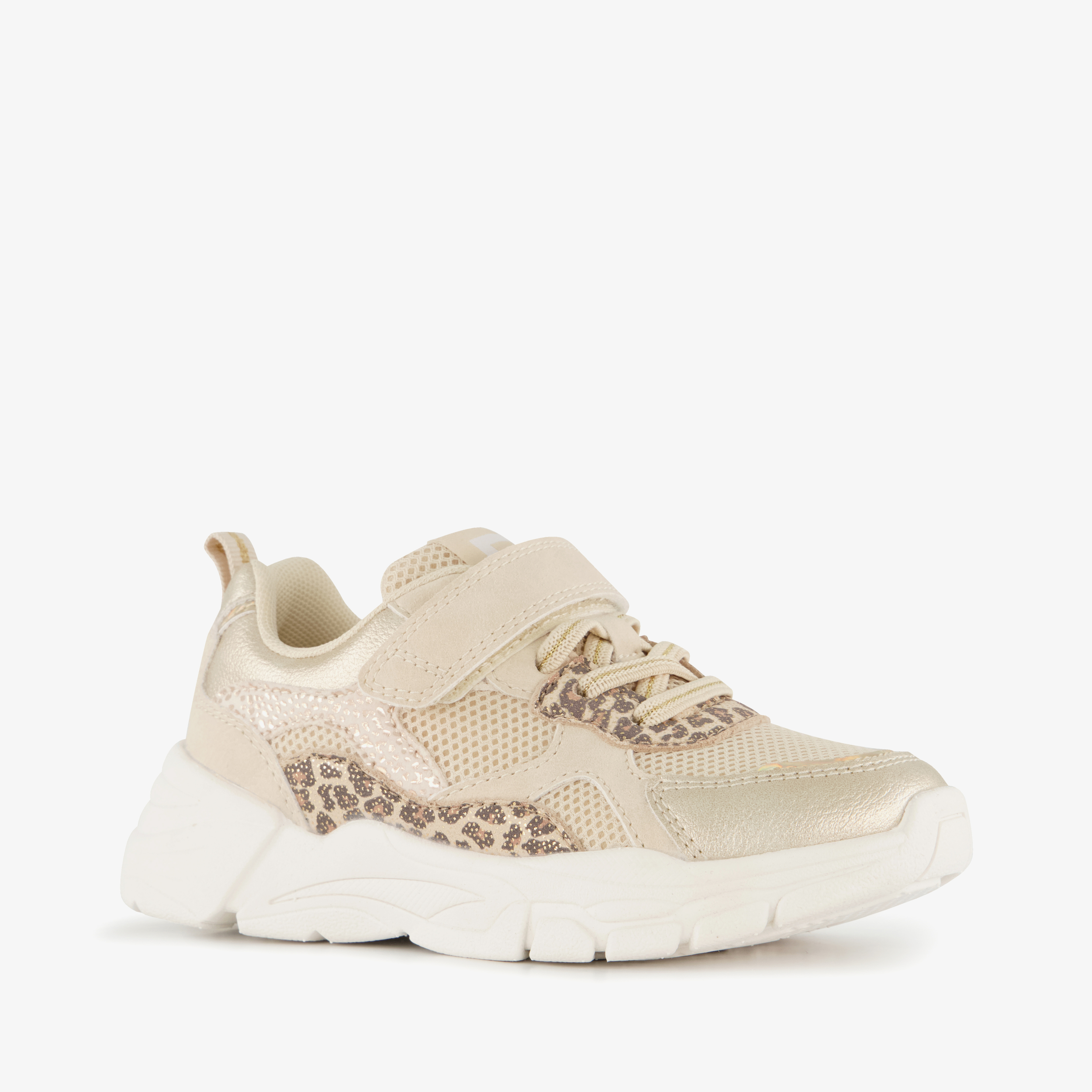 Blue Box meisjes sneakers met panterprint details beige goud