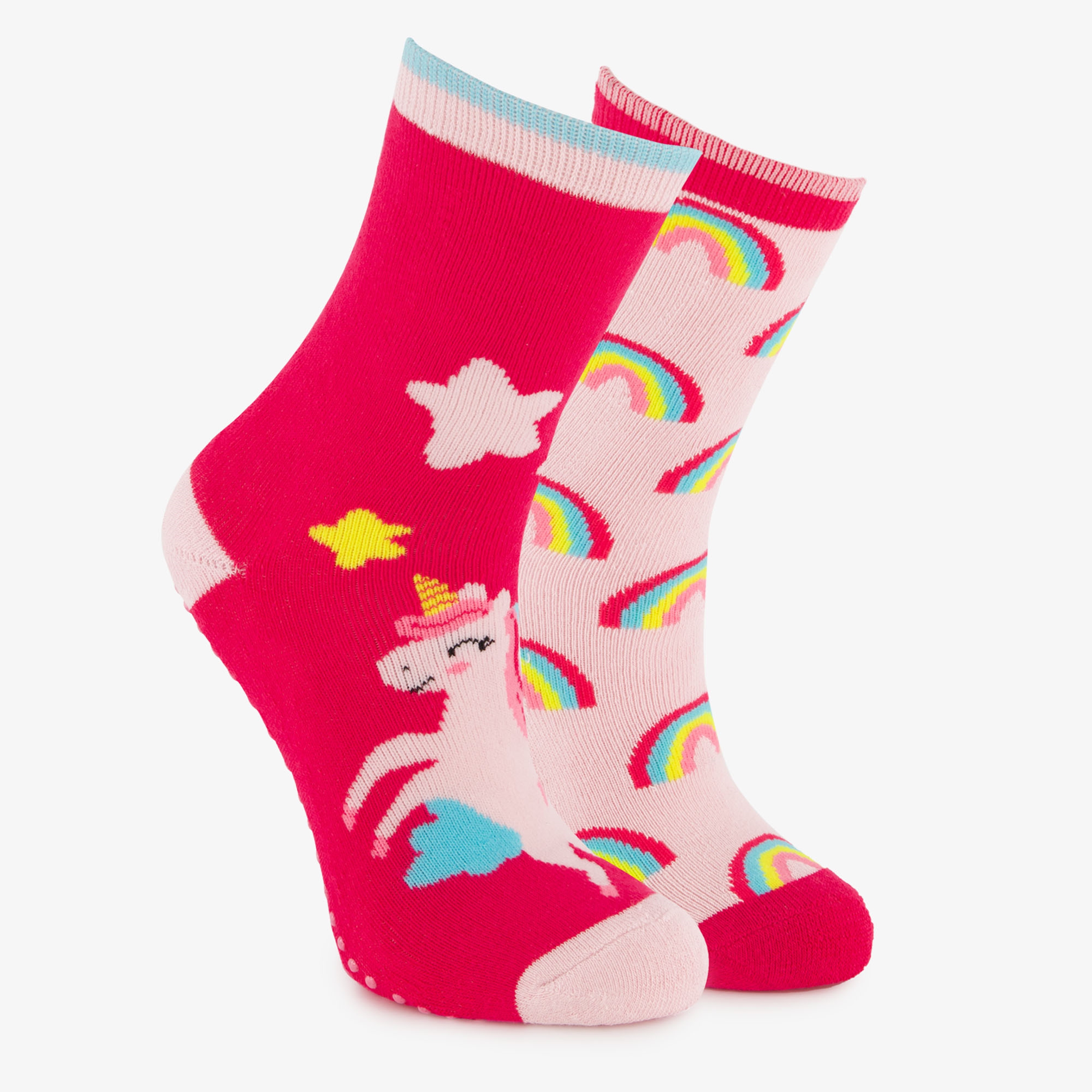 Scapino 2 paar kinder antislip sokken met unicorns roze