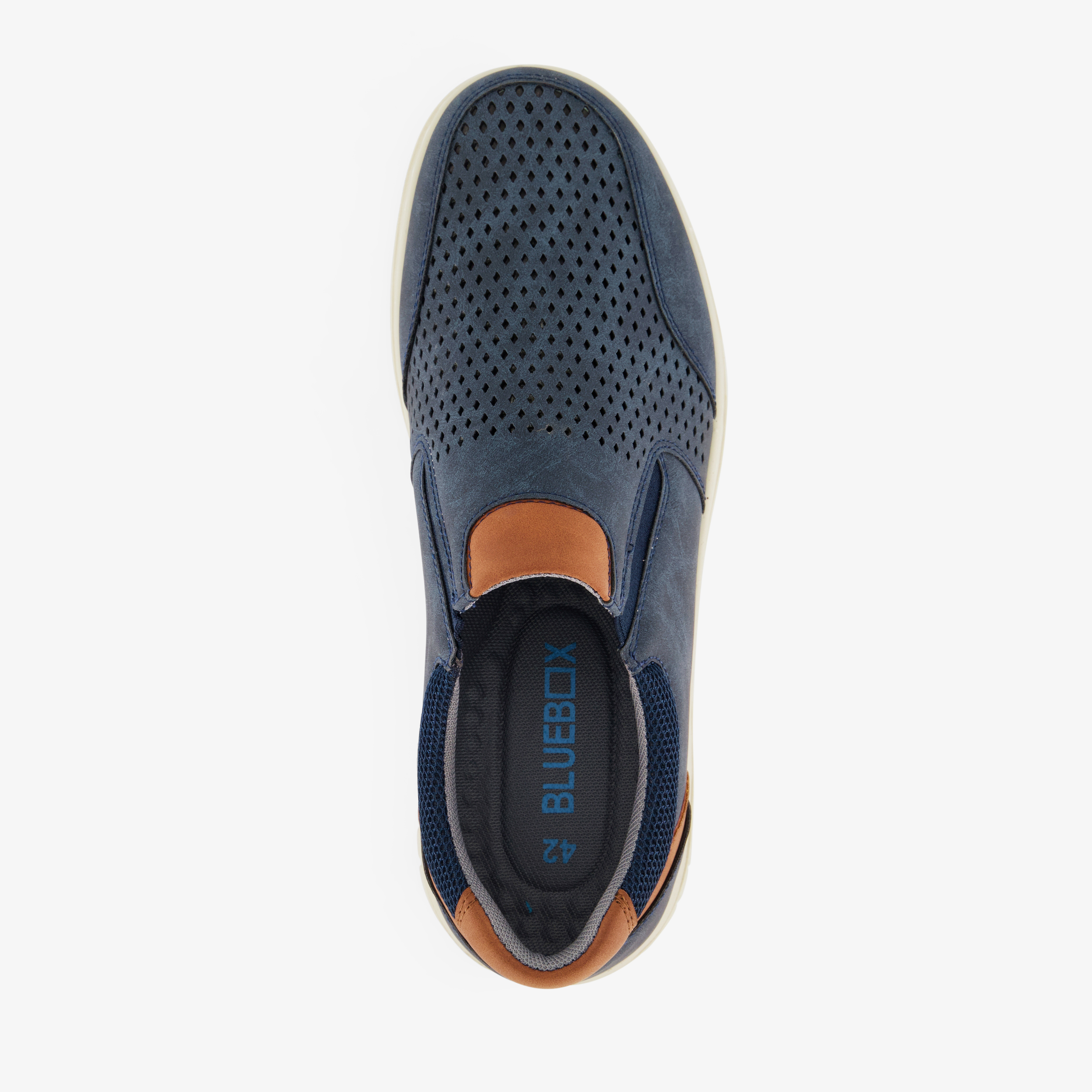 Blue Box heren instappers met perforaties blauw – foto 4