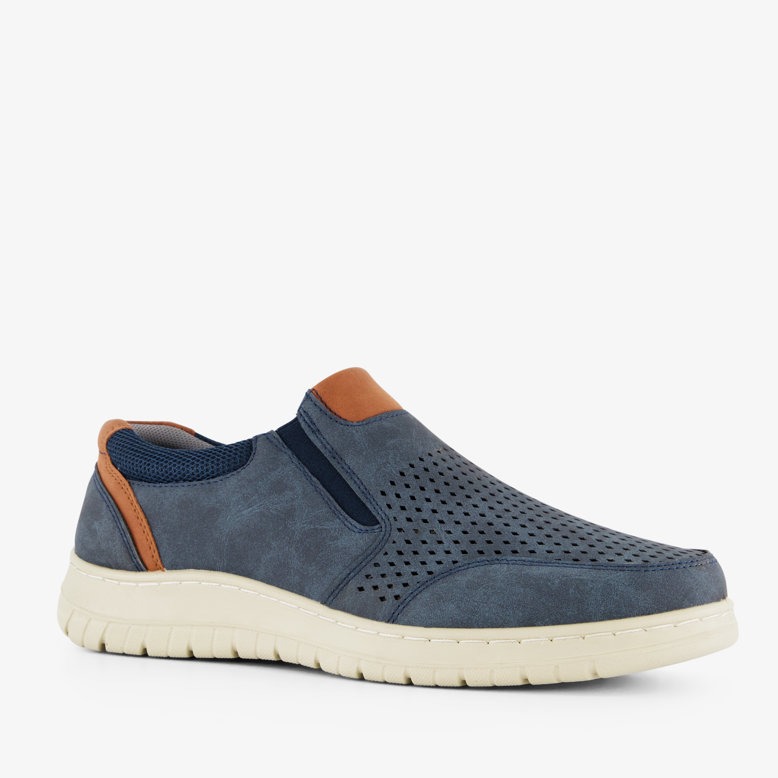Blue Box heren instappers met perforaties blauw