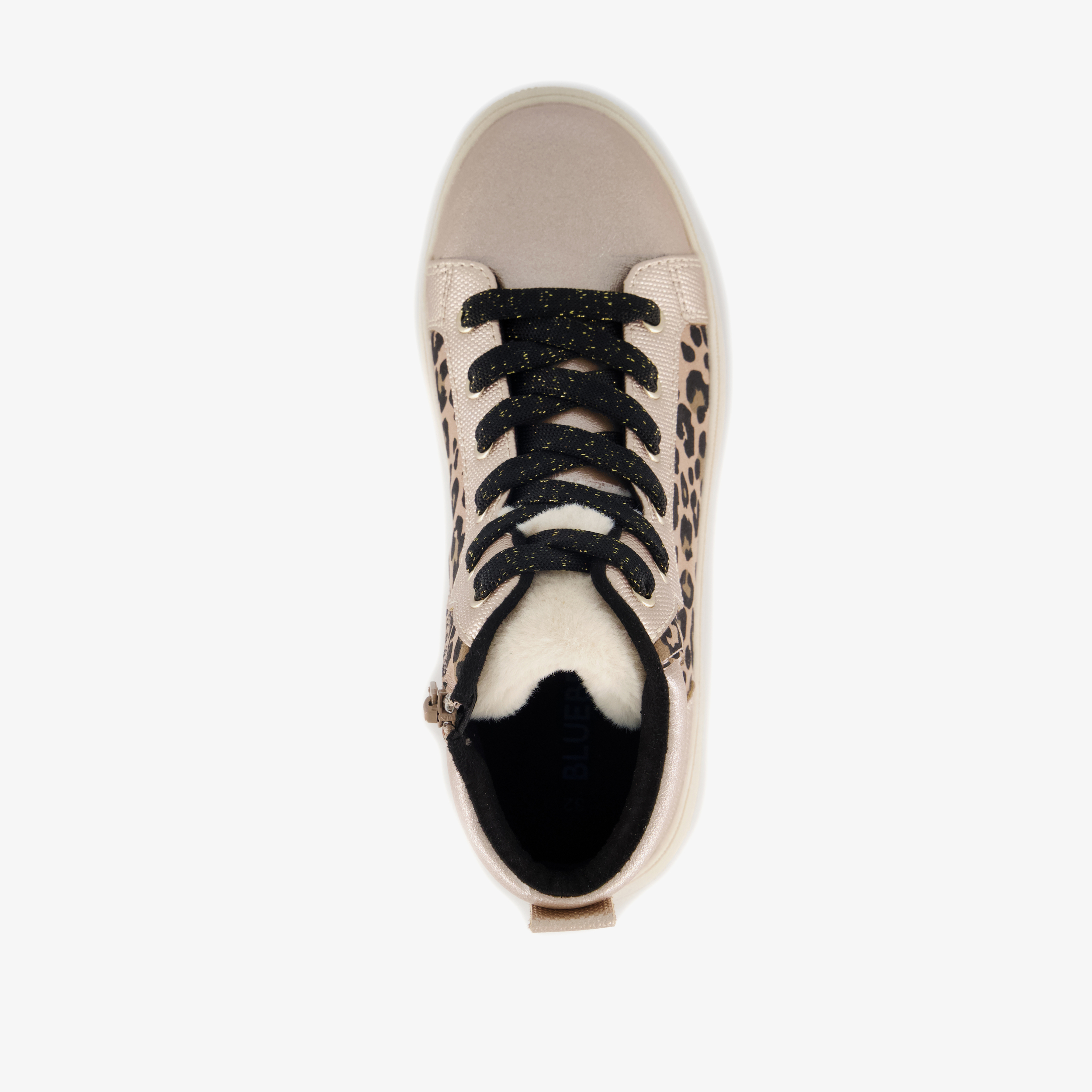 Blue Box hoge meisjes sneakers met panterprint beige parelmoer – foto 4