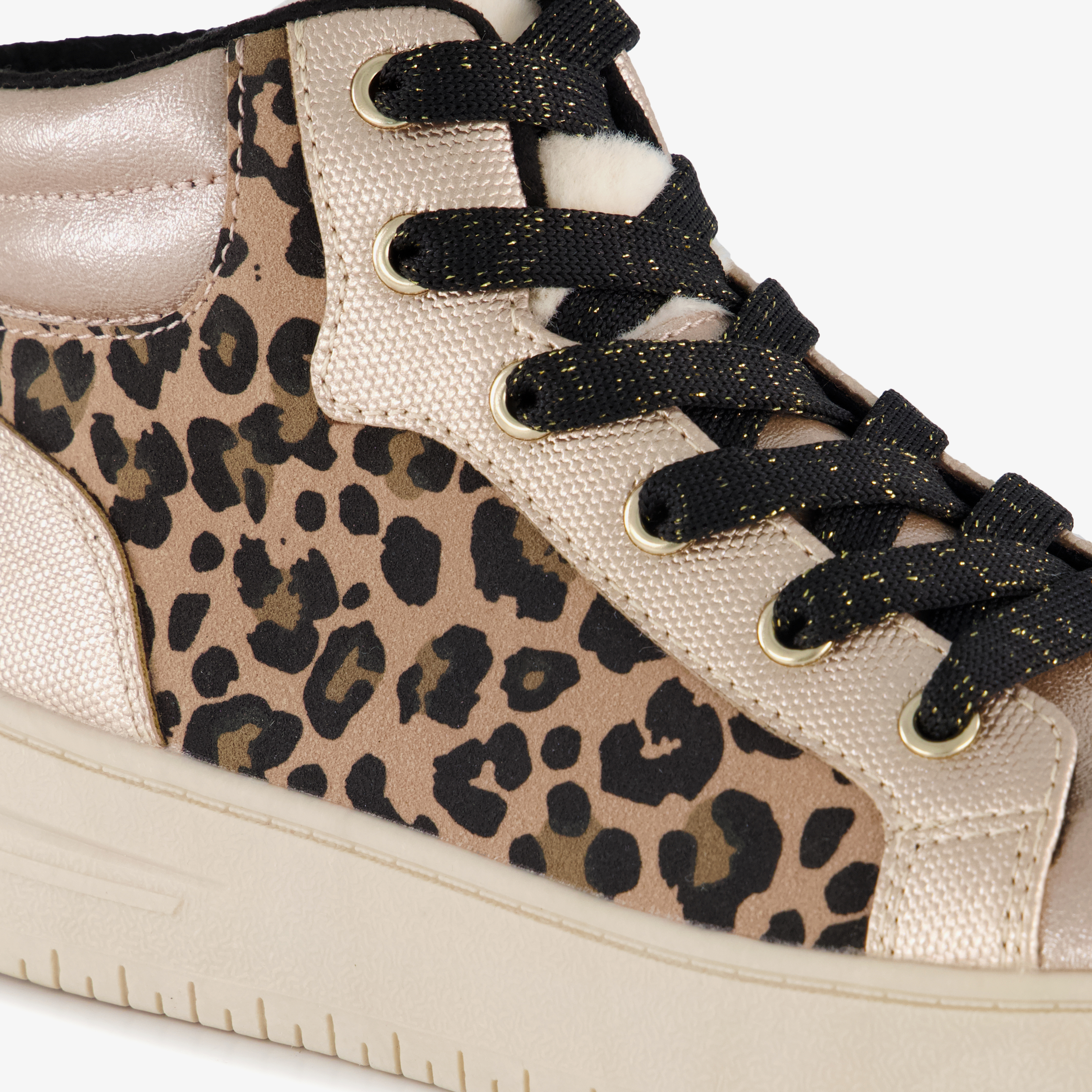 Blue Box hoge meisjes sneakers met panterprint beige parelmoer – foto 5